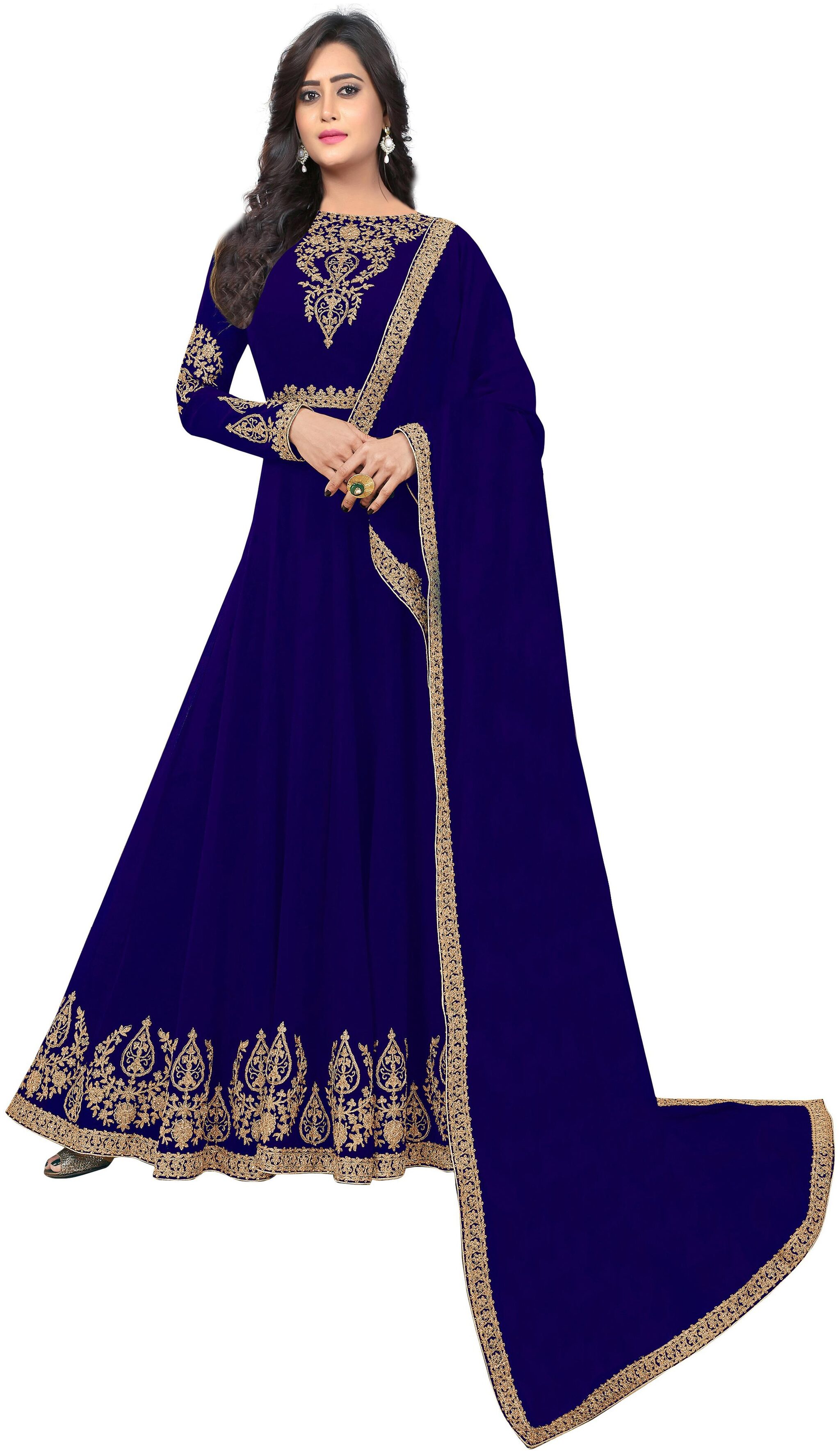 

YOYO Fashion Blue Georgette Embroidered Anarkali Suit