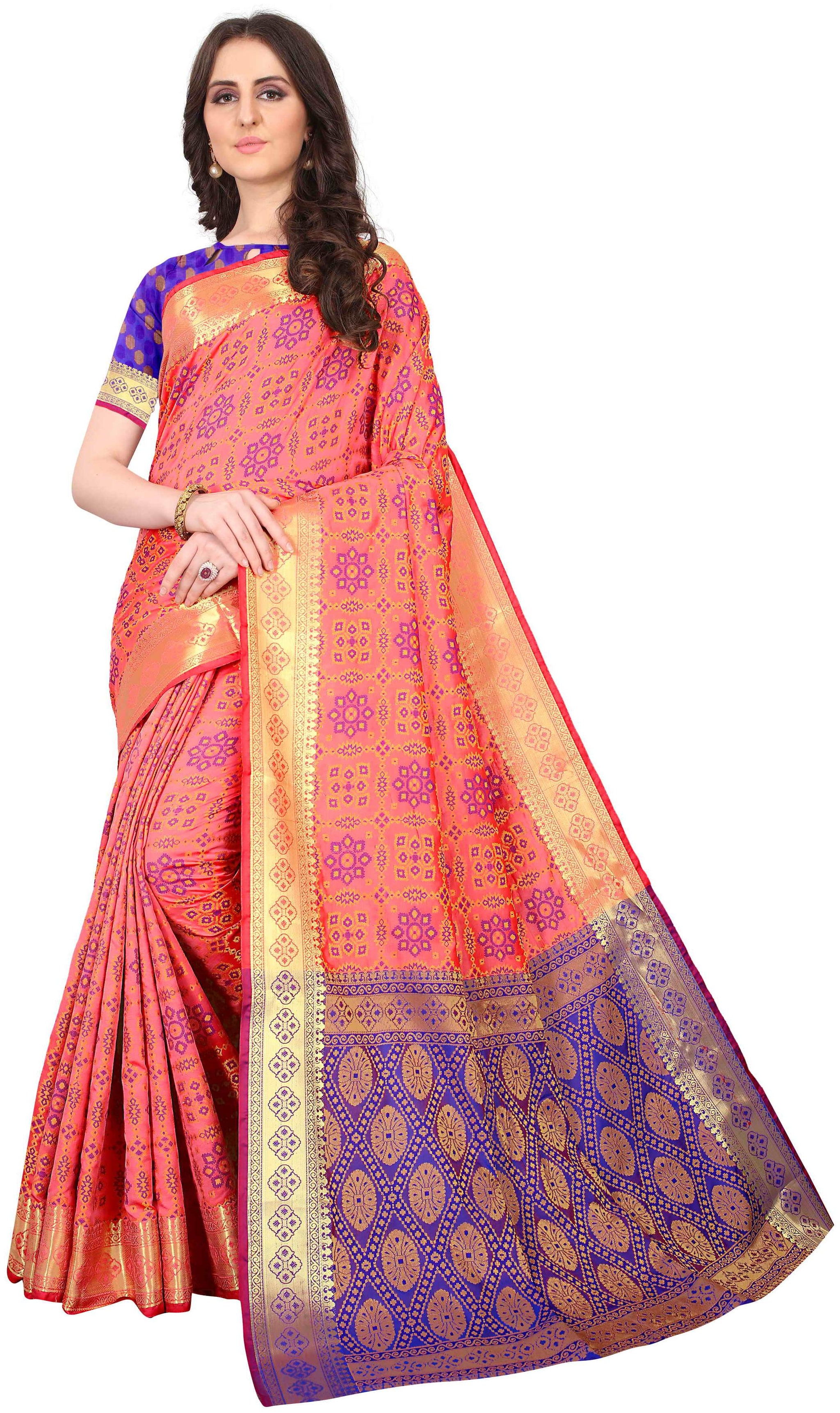 

YOYO Fashion Women Jacquard Designer Saree With Blouse Piece -Pink