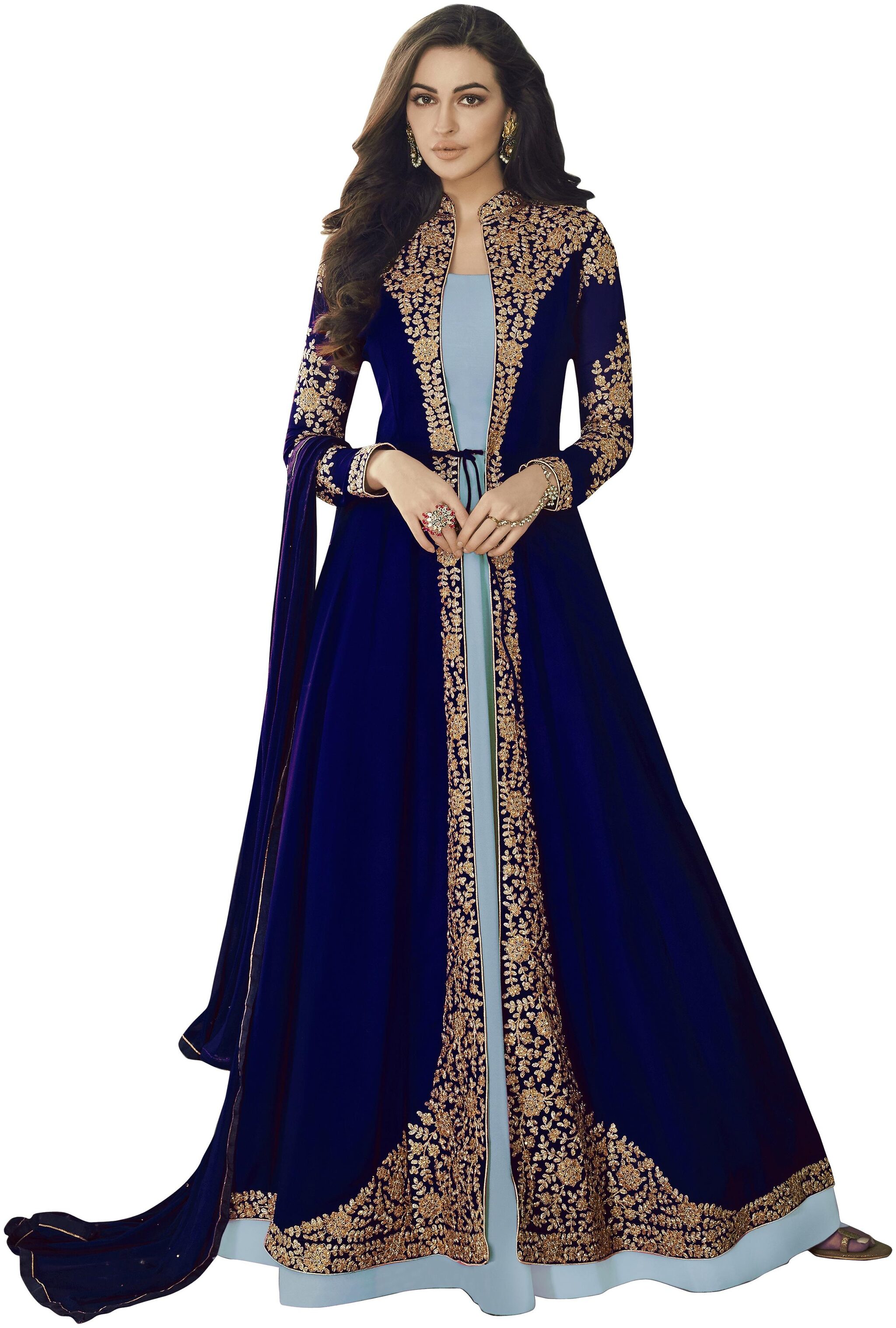 

Yoyo Fashion Embroidered Blue Kurta With Bottom Dupatta For Women