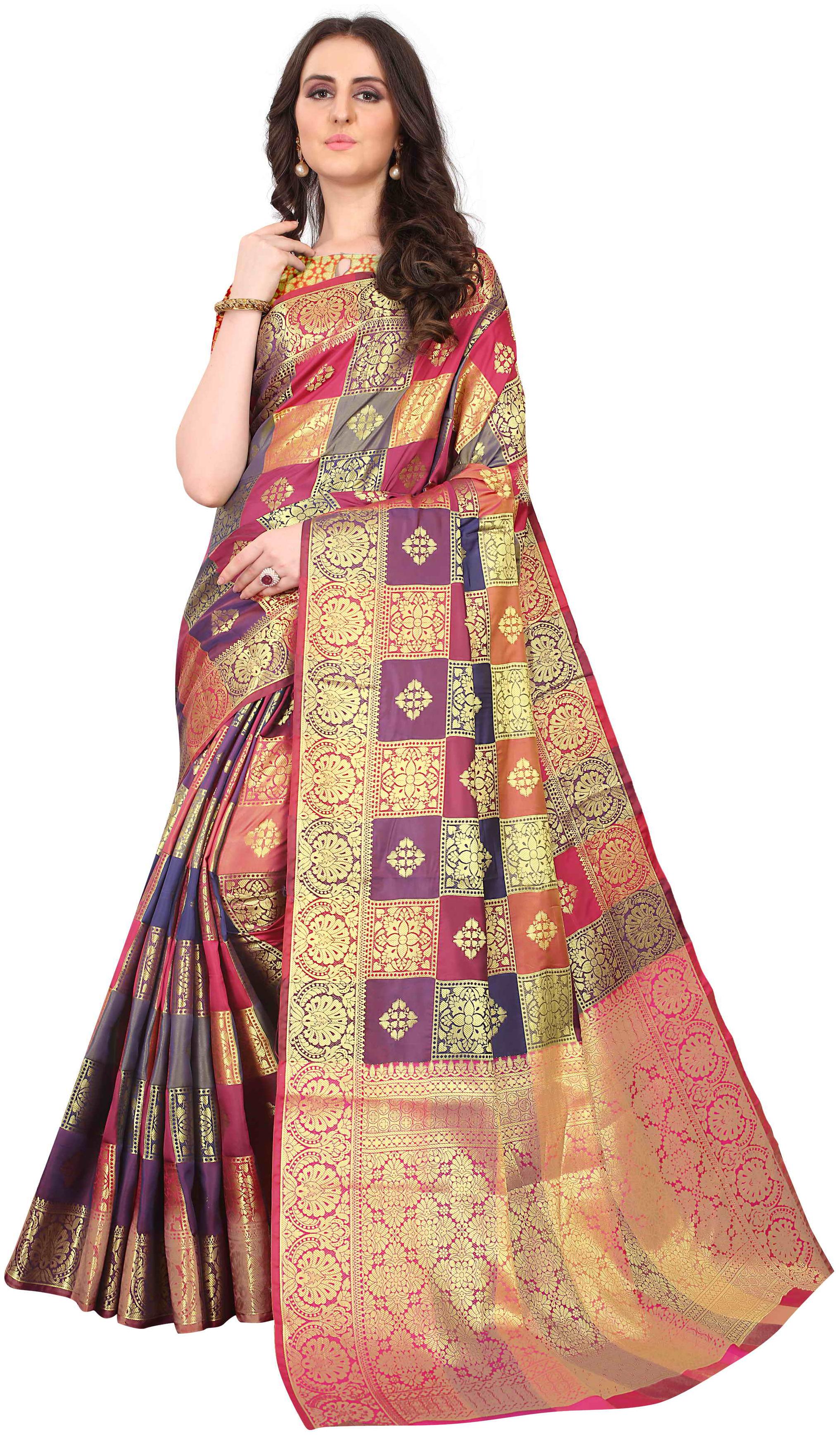 

YOYO Fashion Women Jacquard Designer Saree With Blouse Piece -Multi