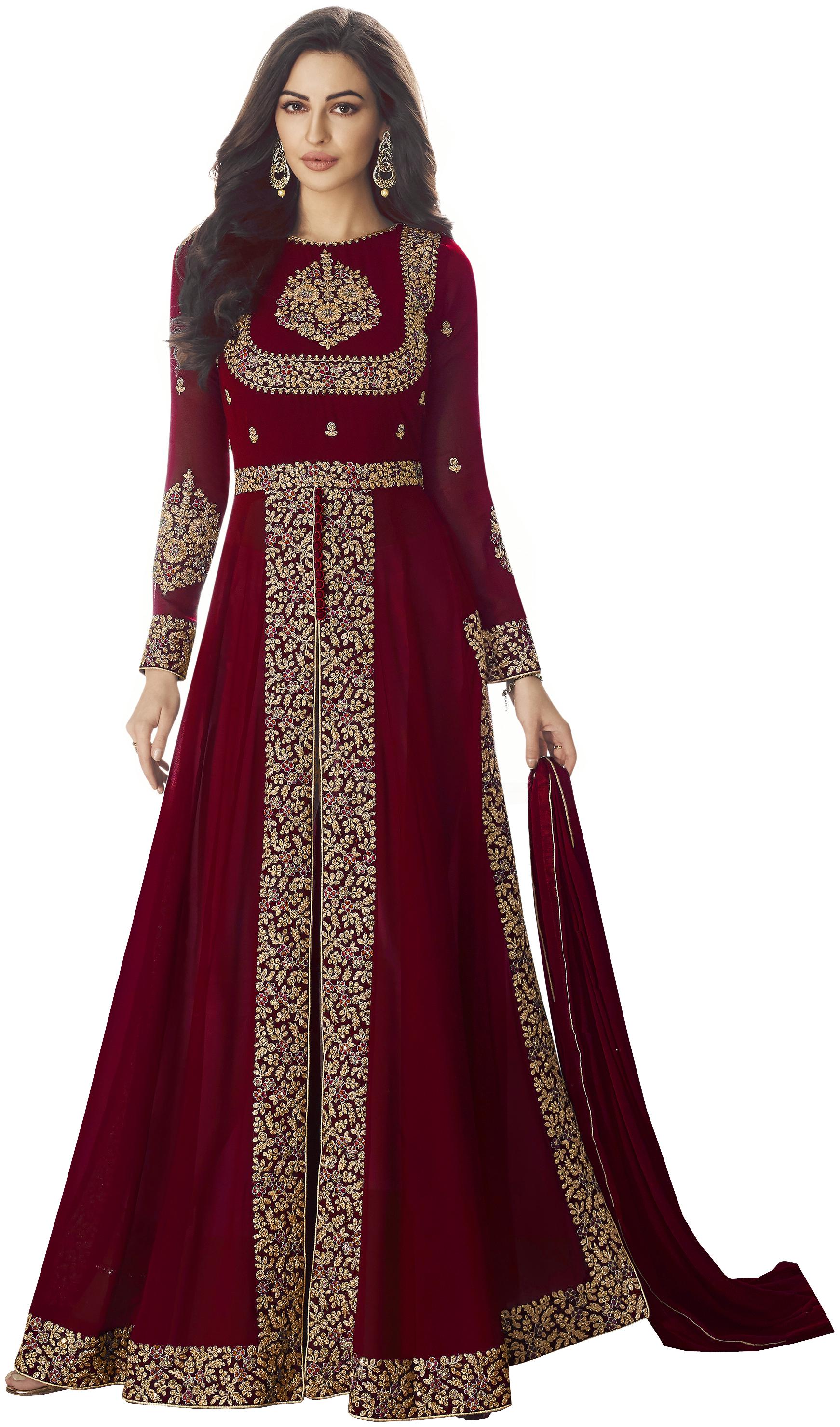 

Yoyo Fashion Embroidered Maroon Kurta With Bottom Dupatta For Women