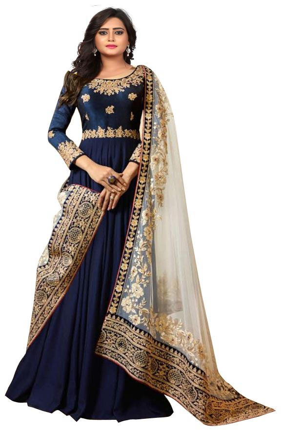 

YOYO FASHION Blue Georgette Ethnic Gown With Dupatta