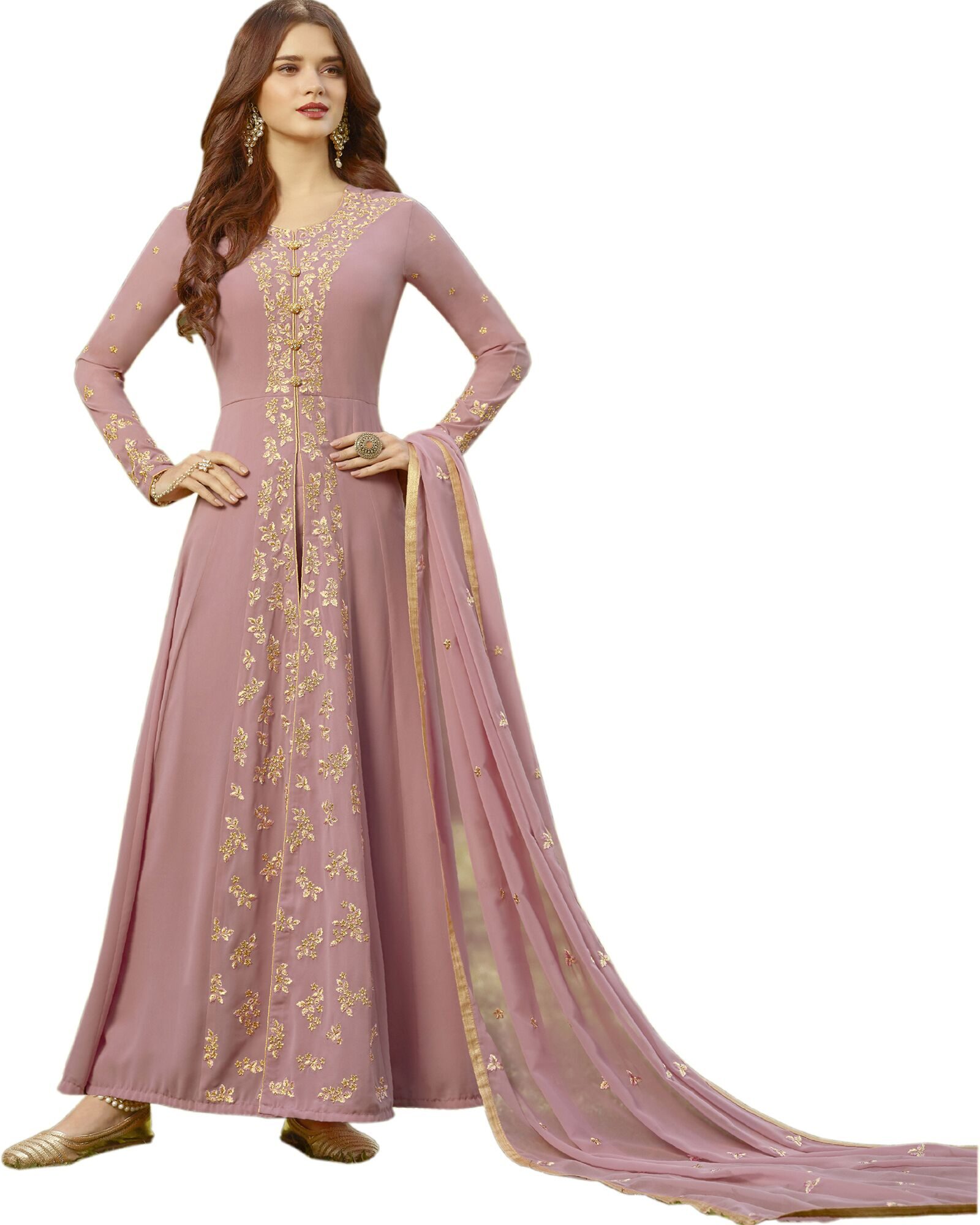 

YOYO Fashion Faux Georgette Light Pink Anarkali Salwar Suits With Dupatta