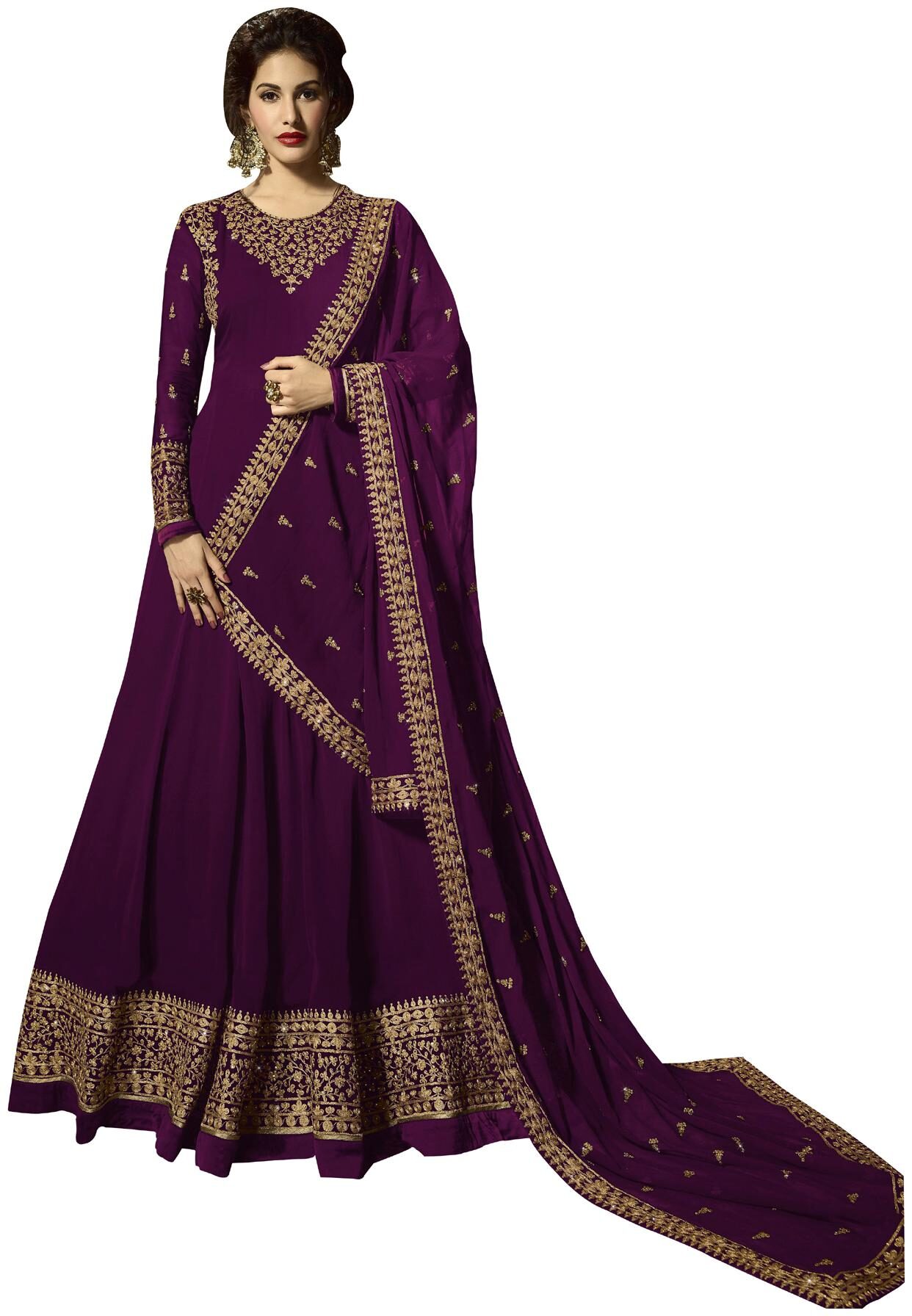 

YOYO Fashion Georgette Purple Embroidery Anarkali Semi-Stitched Salwar Suit