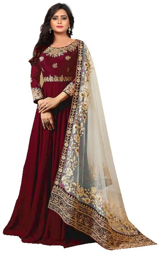 YOYO Fashion Faux Georgette Blue Anarkali Salwar Suits With Dupatta