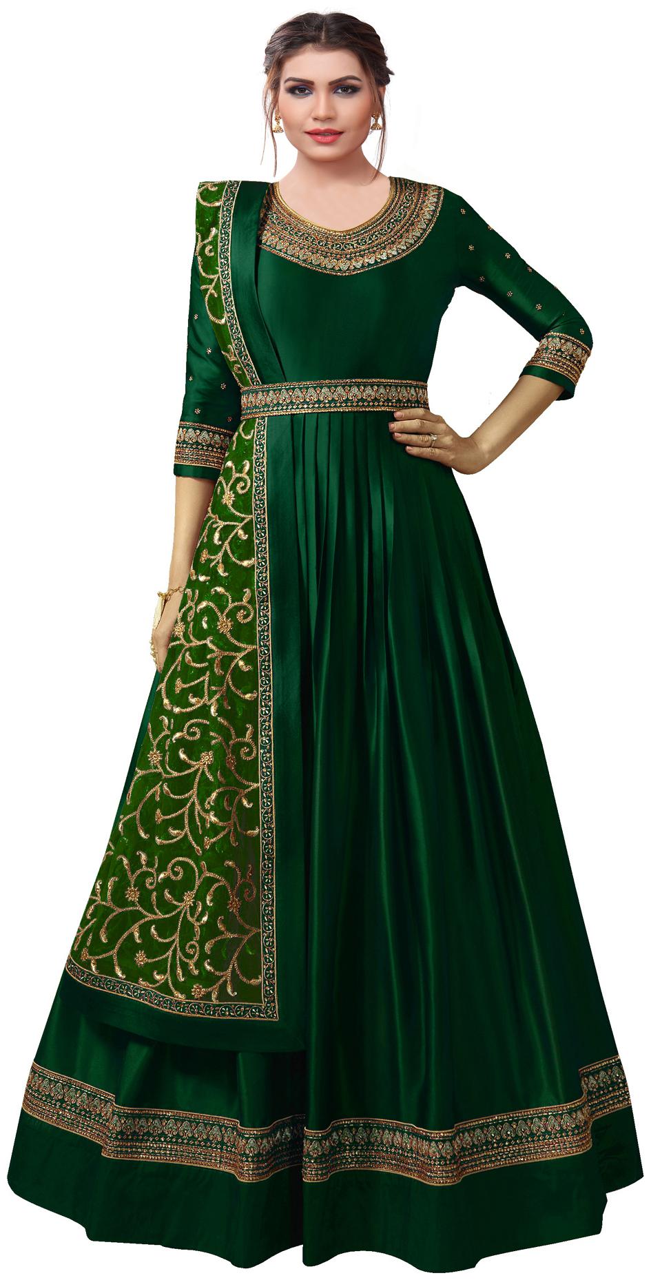

YOYO Fashion Georgette Embroidered Green Gown With Dupatta