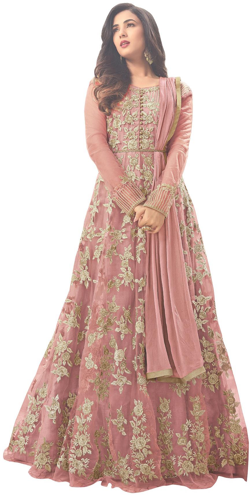 

YOYO Fashion Semi-stitched Net Light Pink Anarkali Gown