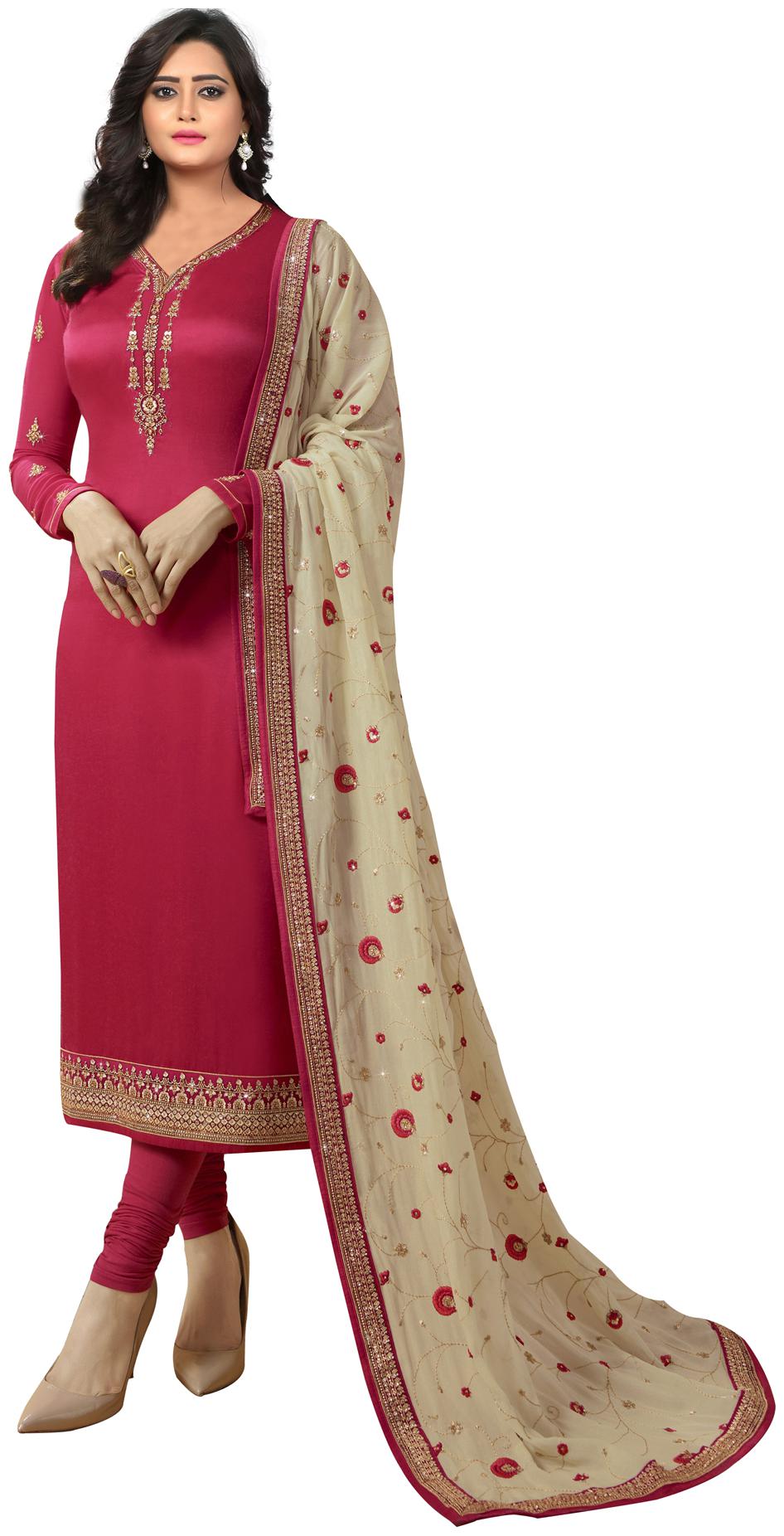 

YOYO Fashion Women Georgette Semistiched Dress Material Pink color