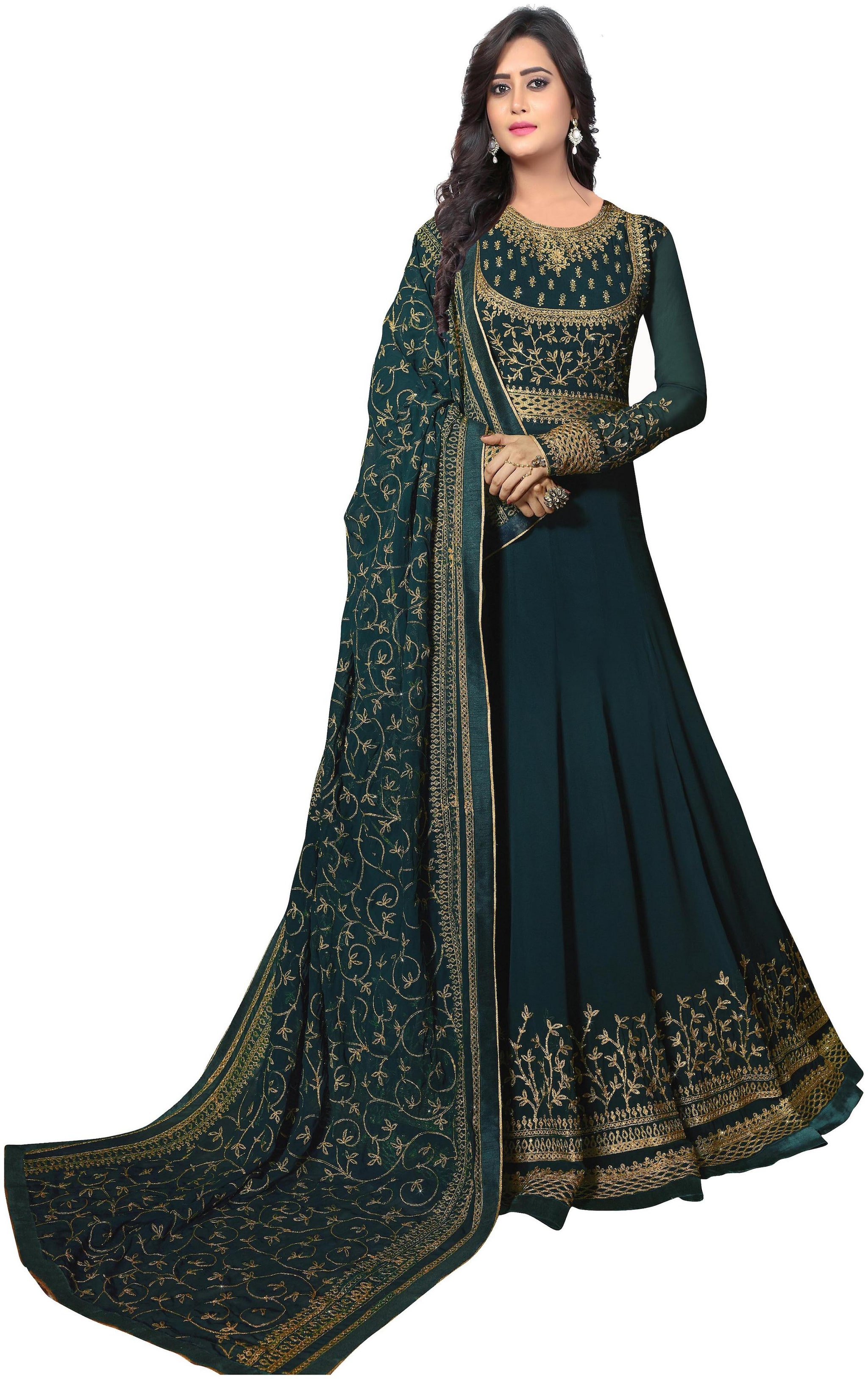 

YOYO Fashion Women Georgette Embroidery Kurta Bottom Dupatta Turquoise