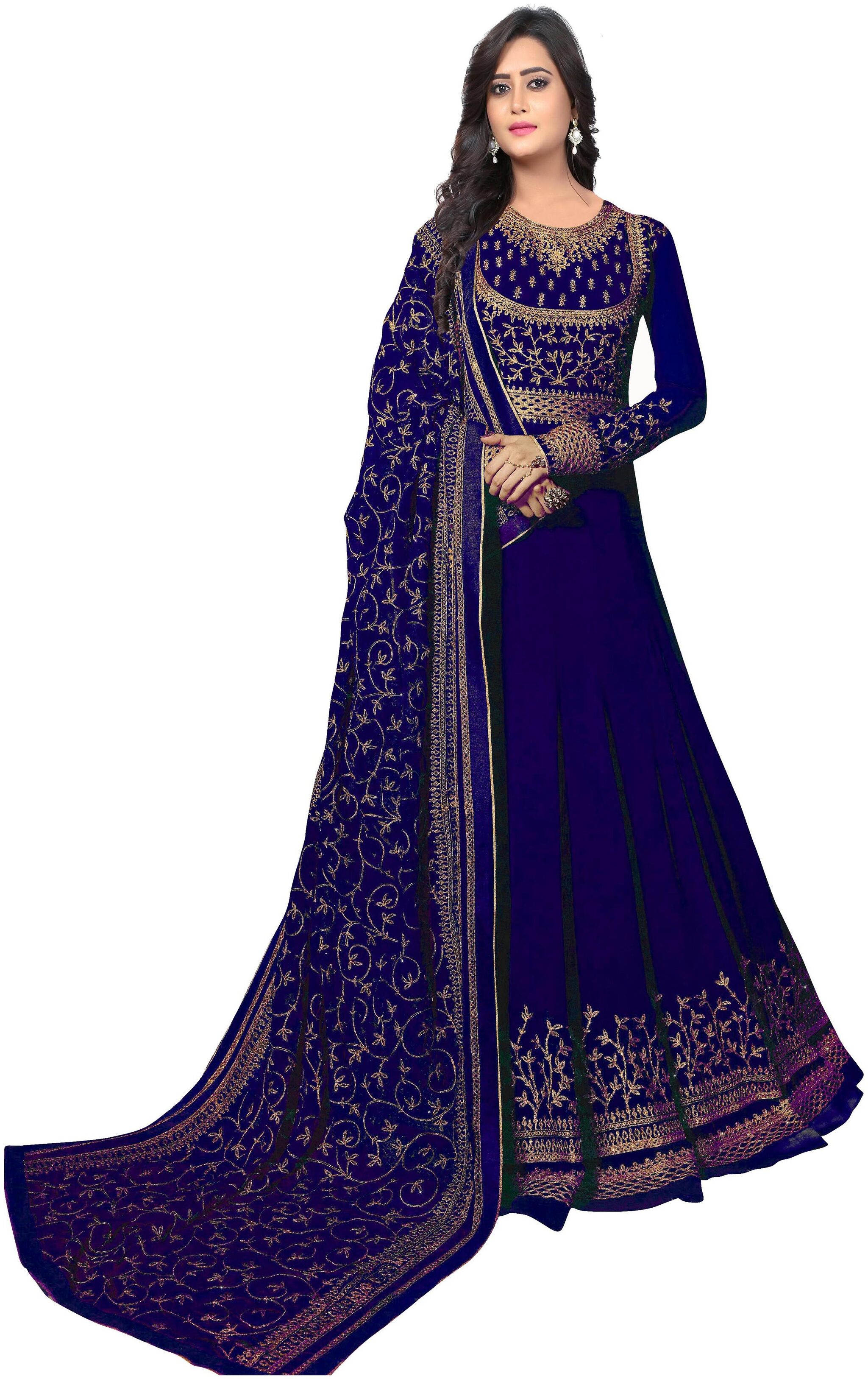 

YOYO Fashion Women Georgette Embroidery Kurta Bottom Dupatta Blue