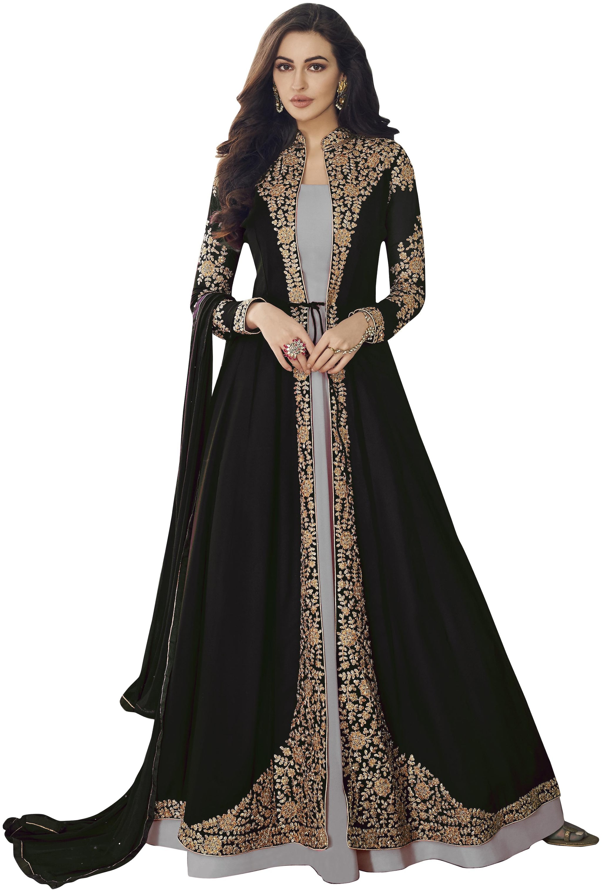 

YOYO Fashion Georgette Embroidered Anarkali Gown Black