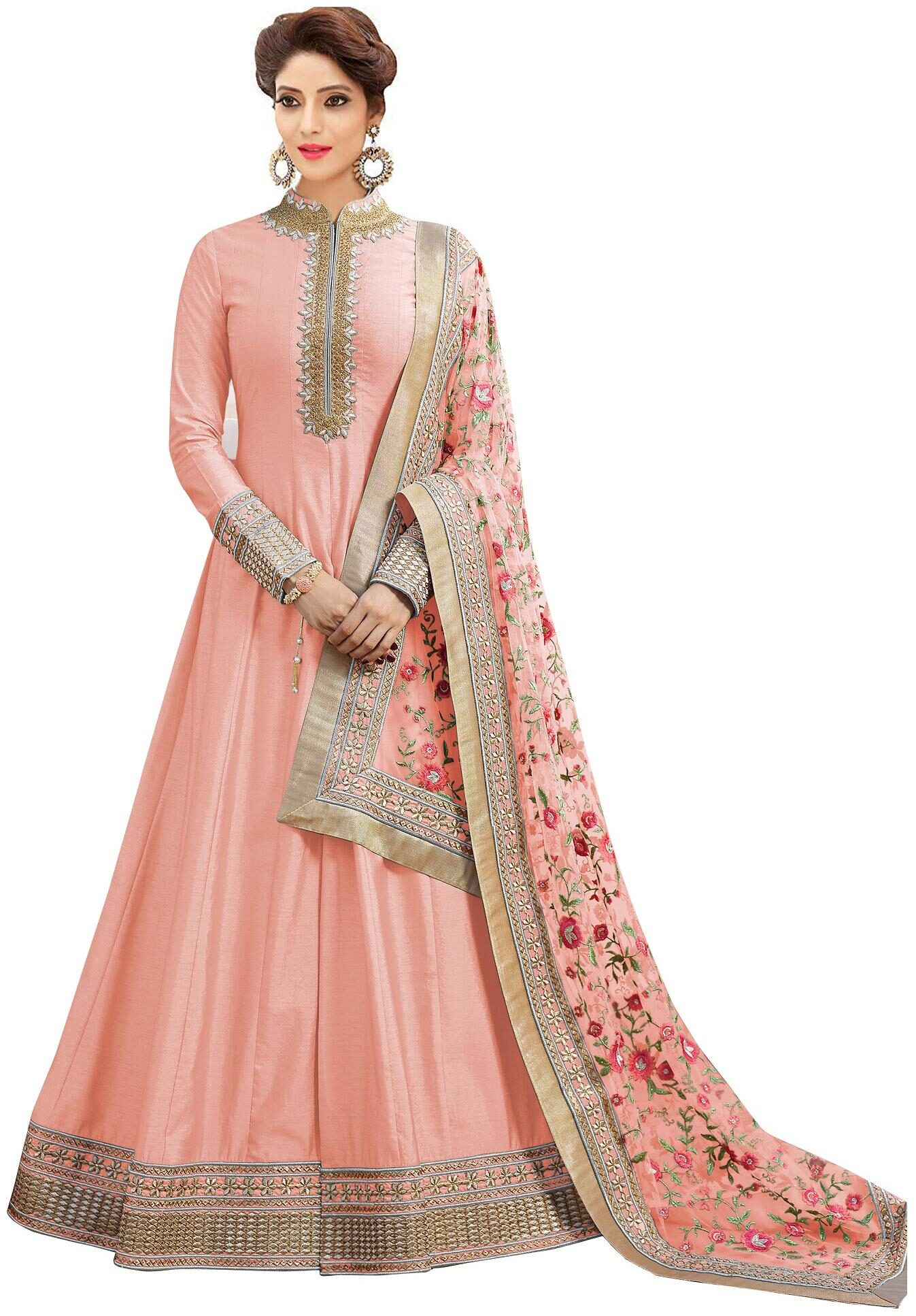 

YOYO Fashion Sana Silk Peach Anarkali Salwar Suits With Dupatta