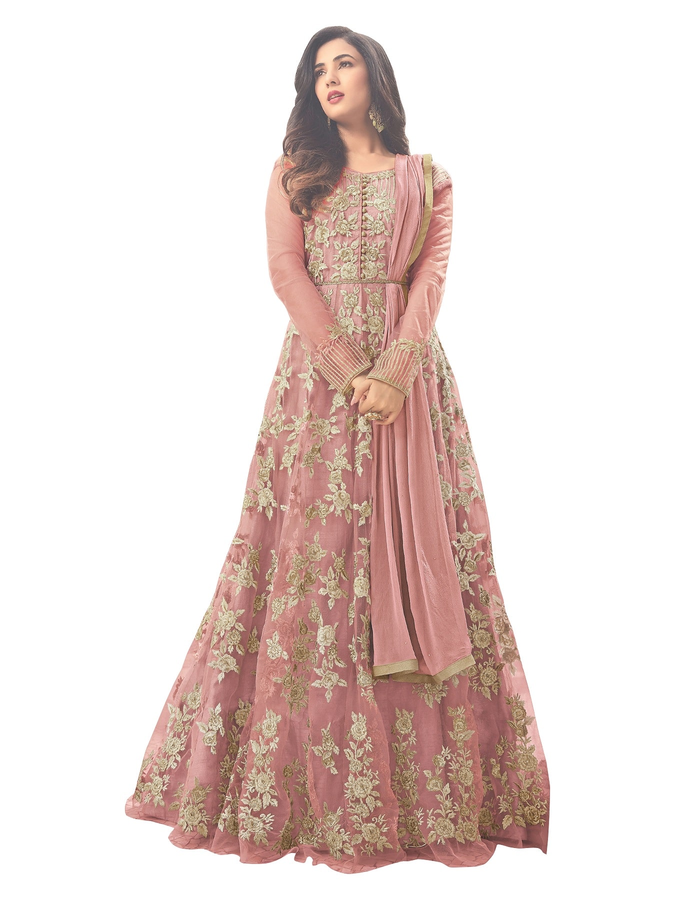 

YOYO Fashion Semi-stitched Light Pink Net Anarkali Gown