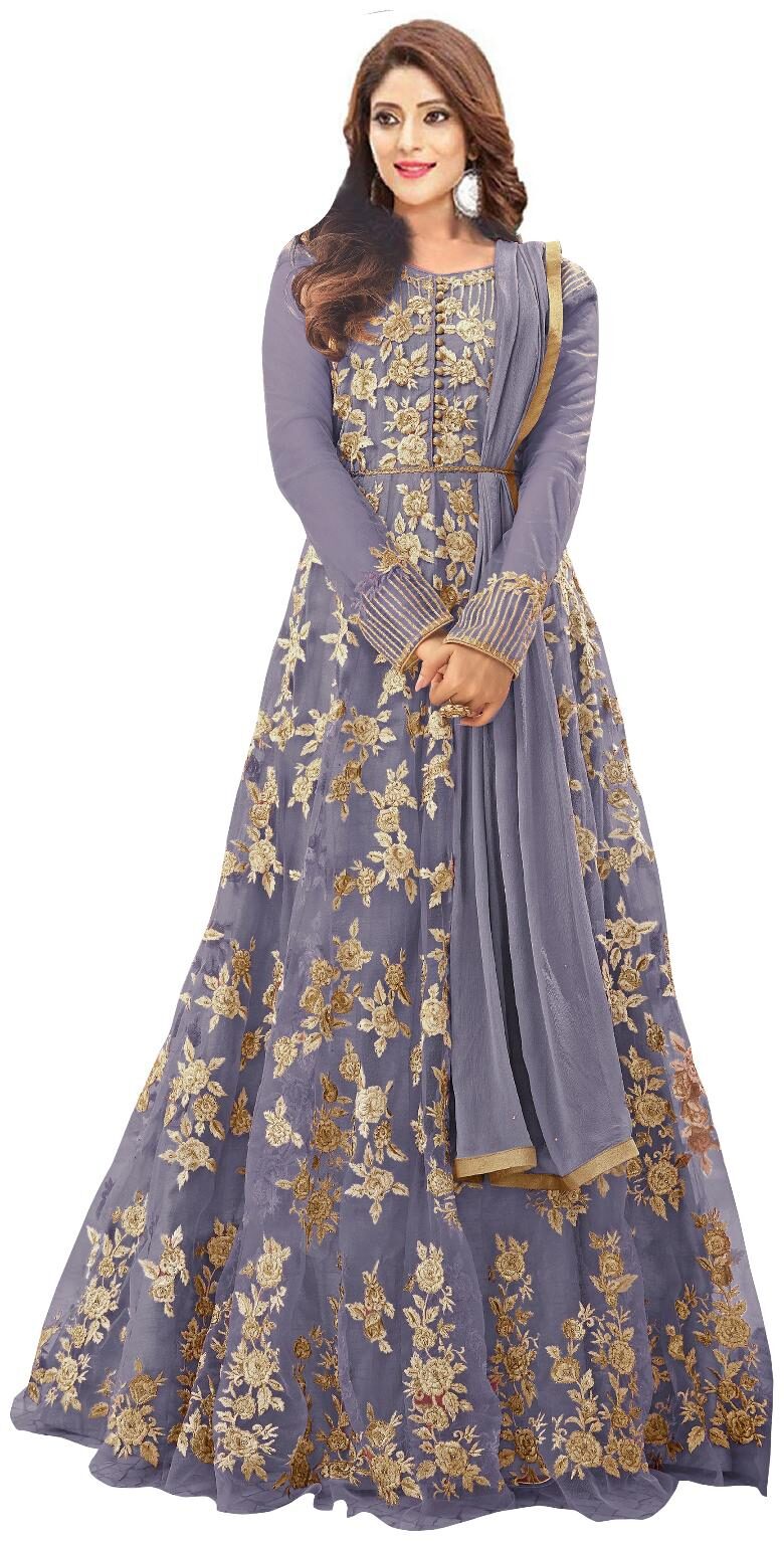 

YOYO Fashion Semi-stitched Silk Grey Anarkali Gown