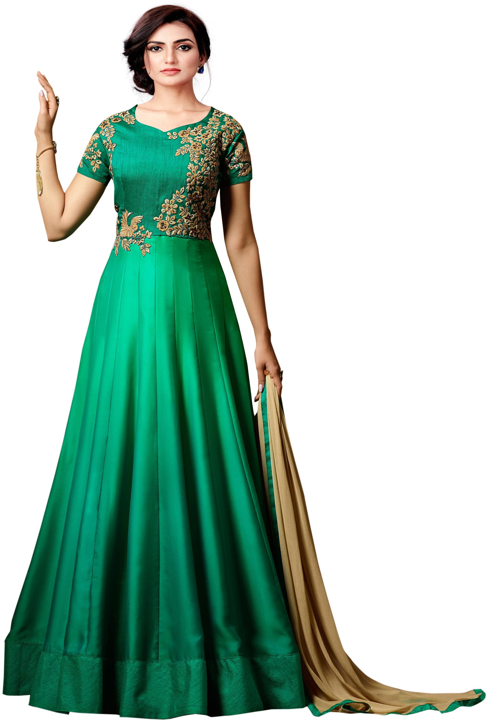 

YOYO Fashion Green Bollywood Designer Silk Anarkali Gown