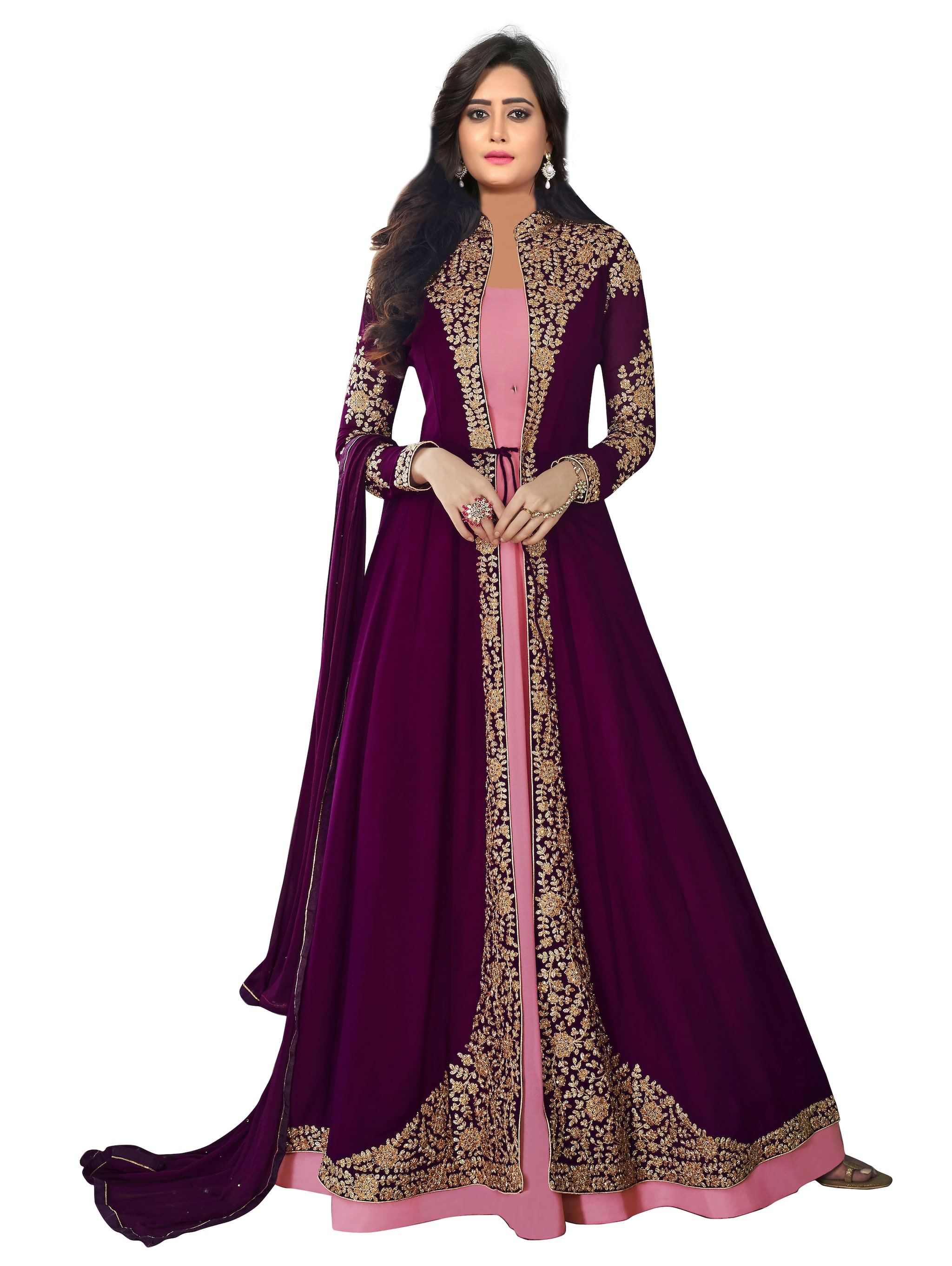 

YOYO Fashion Purple Georgette Embroidered Anarkali Suit