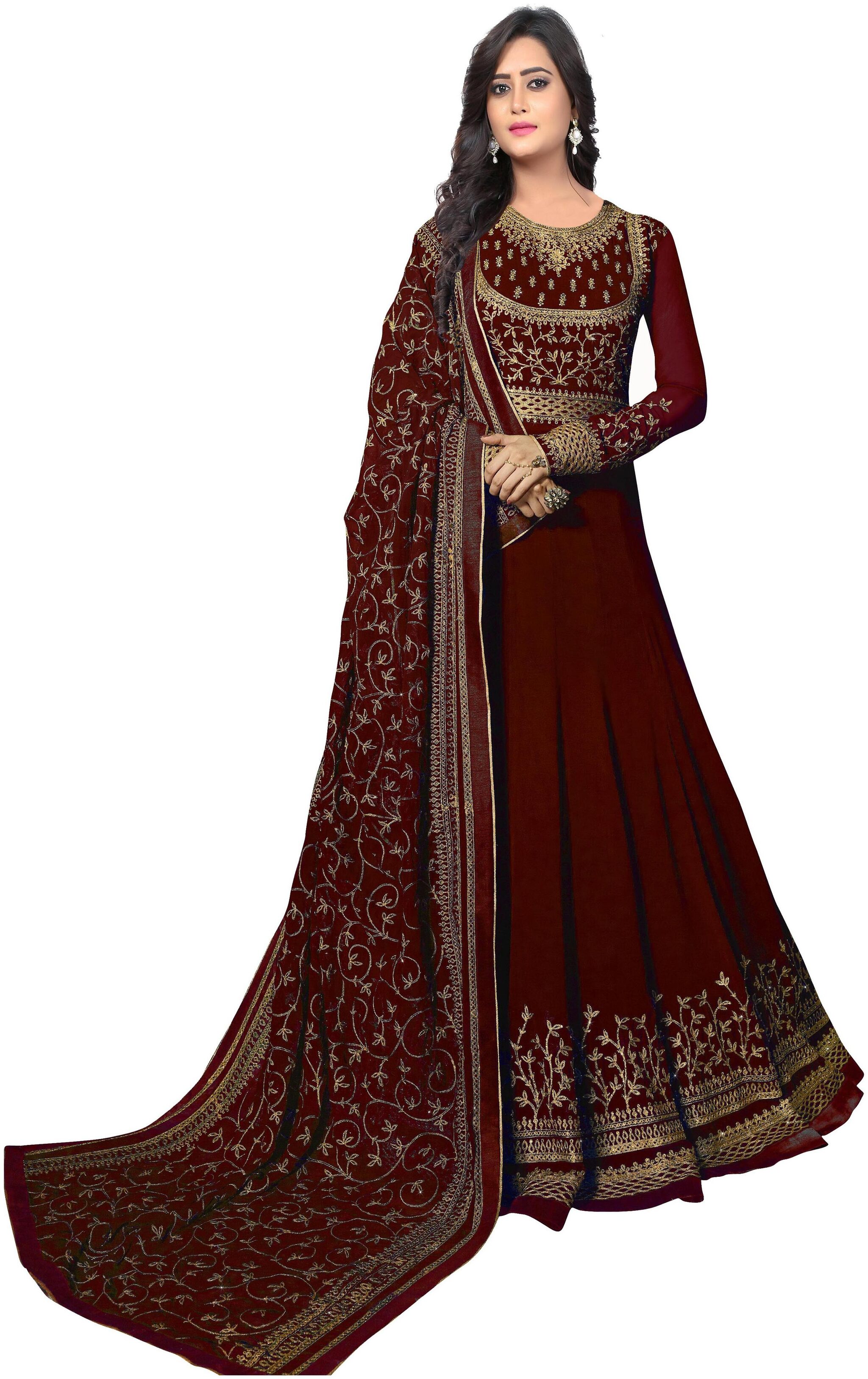 

YOYO Fashion Women Georgette Embroidery Kurta Bottom Dupatta Maroon