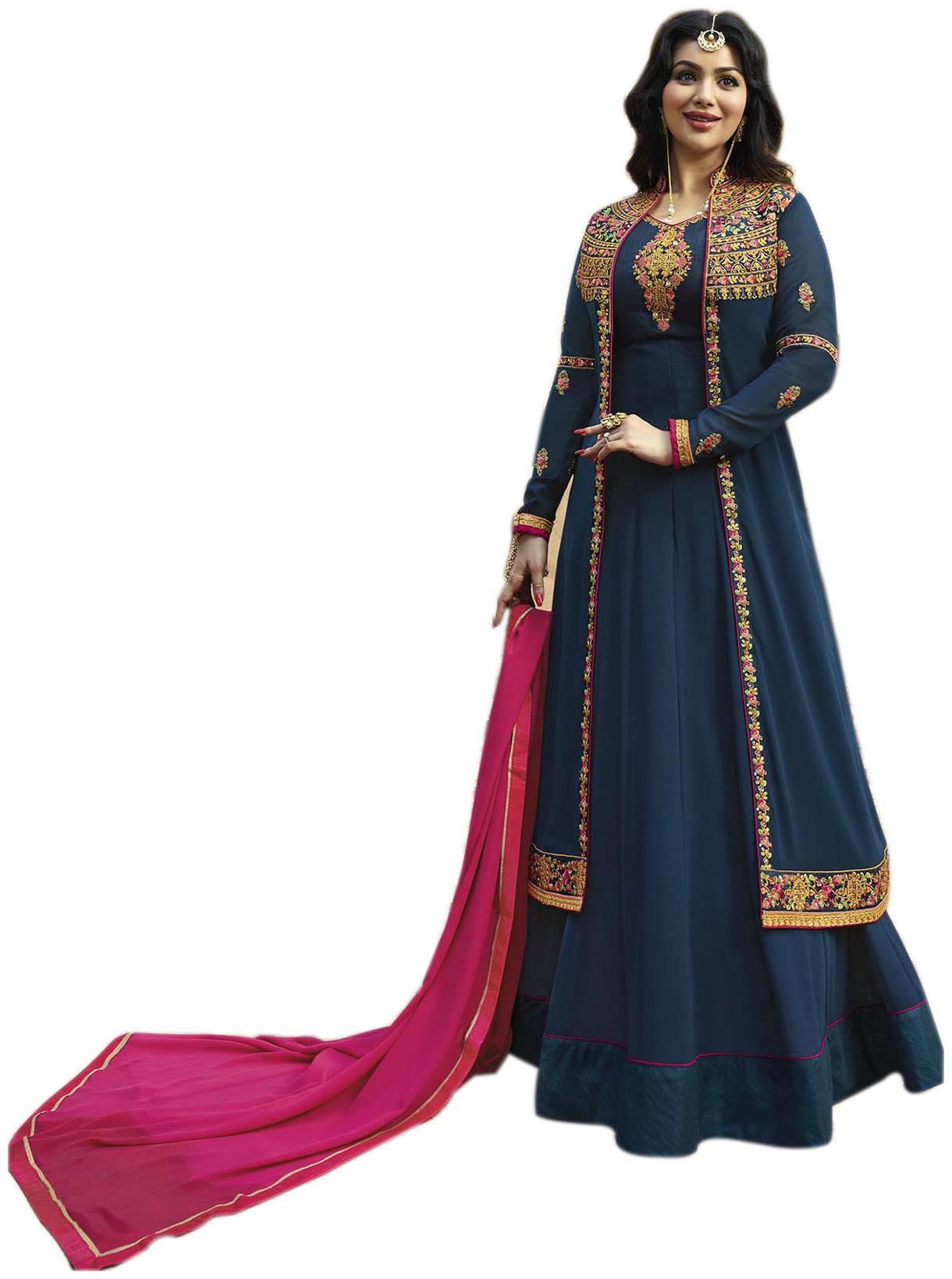 

YOYO Fashion Faux Georgette Blue Anarkali Semi-Stitched Salwar Suits With Dupatta