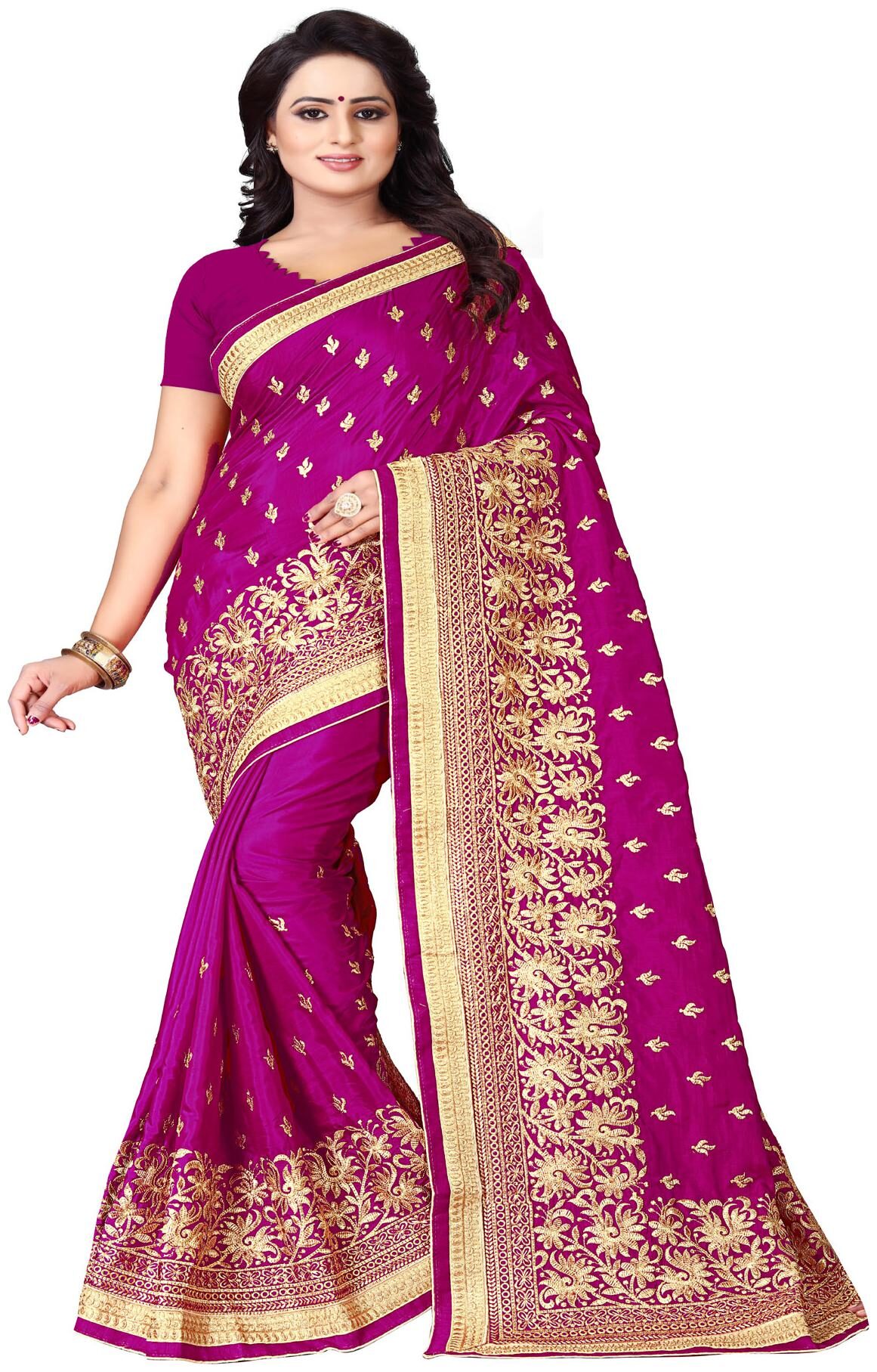 

YOYO Fashion Pink Embroidered Universal Designer Saree With blouse