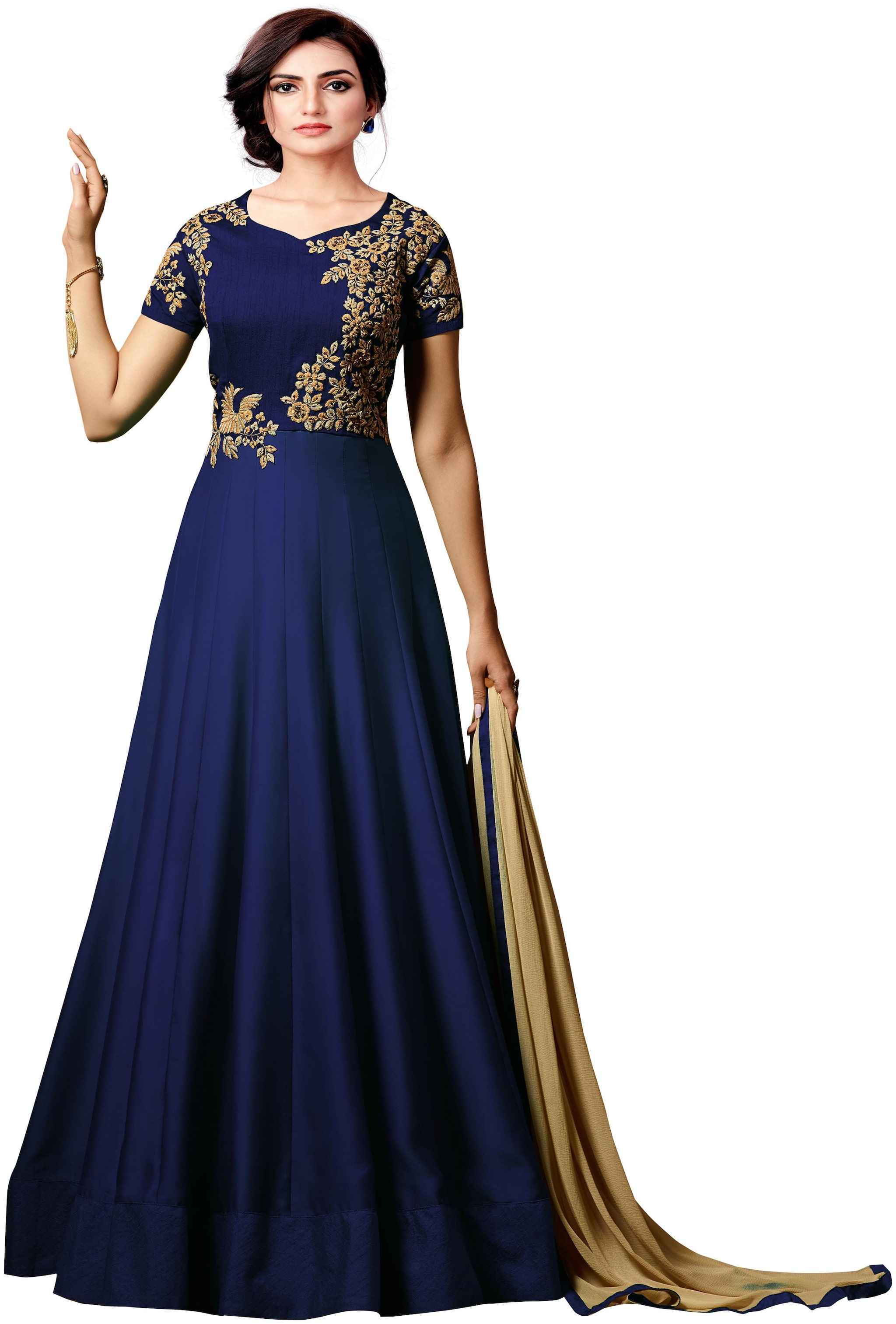 

YOYO fashion Blue Bollywood Designer Silk Anarkali Gown