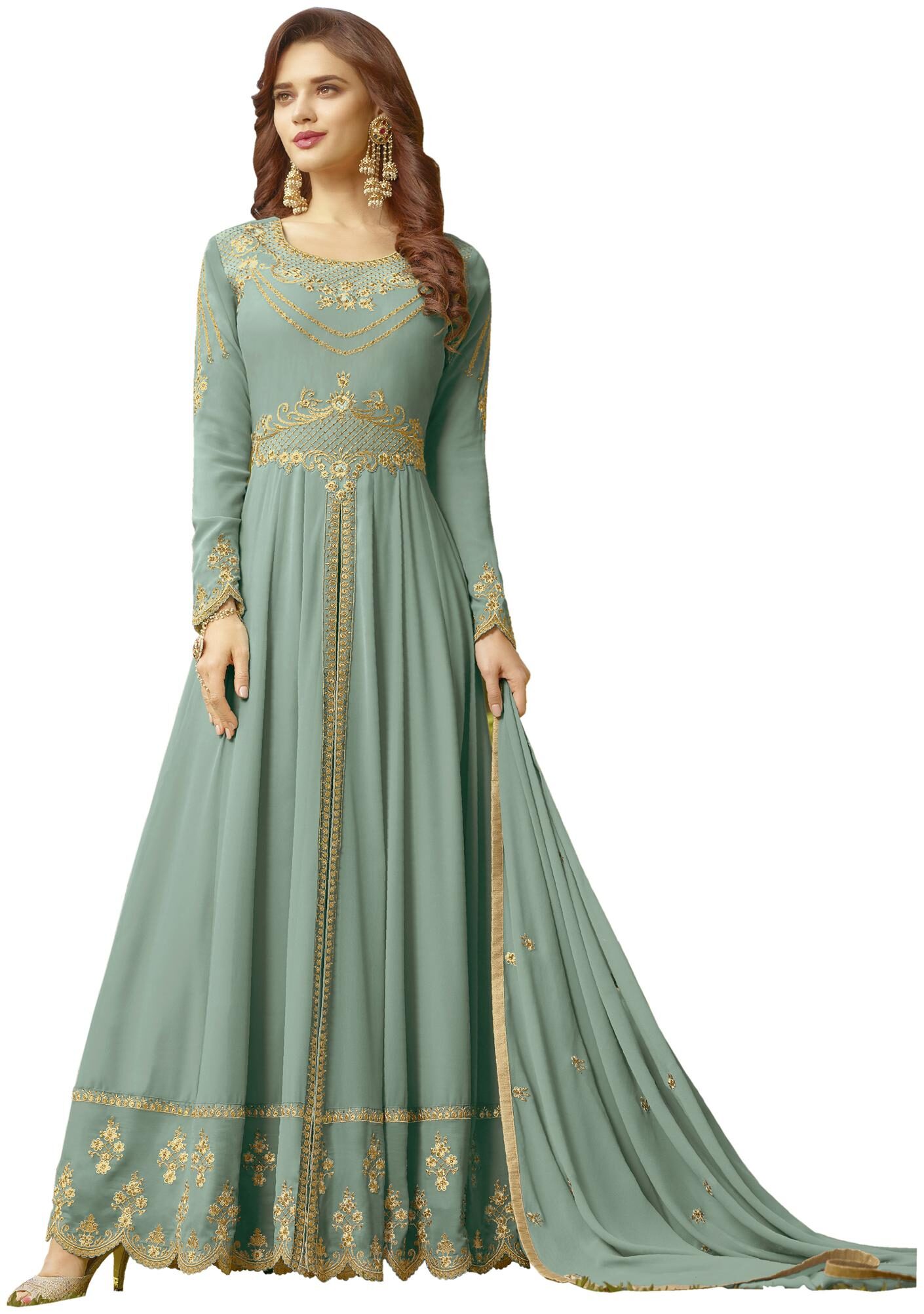 

YOYO Fashion Women Georgette Blue Gown With Dupatta