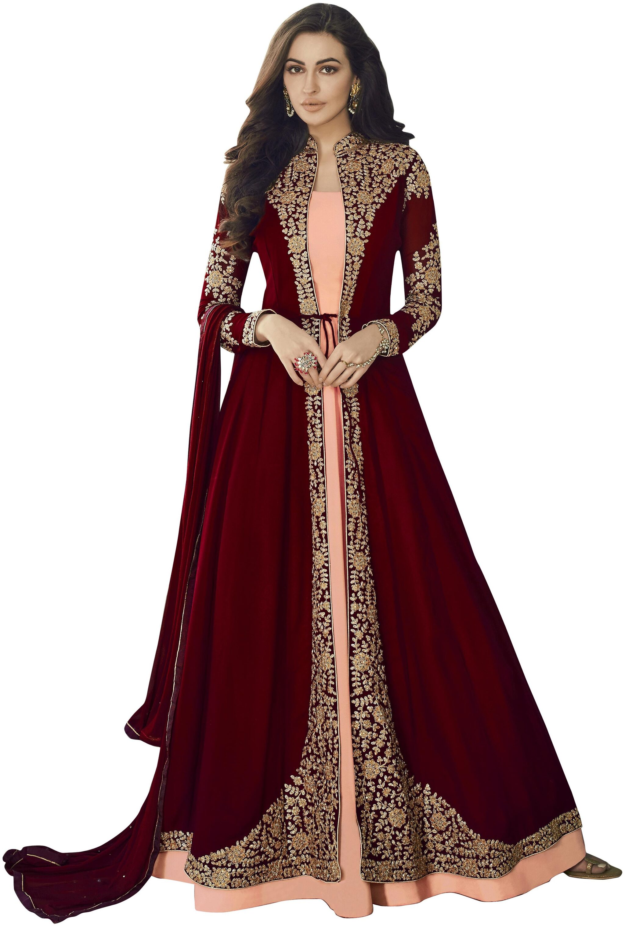 

YOYO Fashion Georgette Embroidered Anarkali Gown Maroon