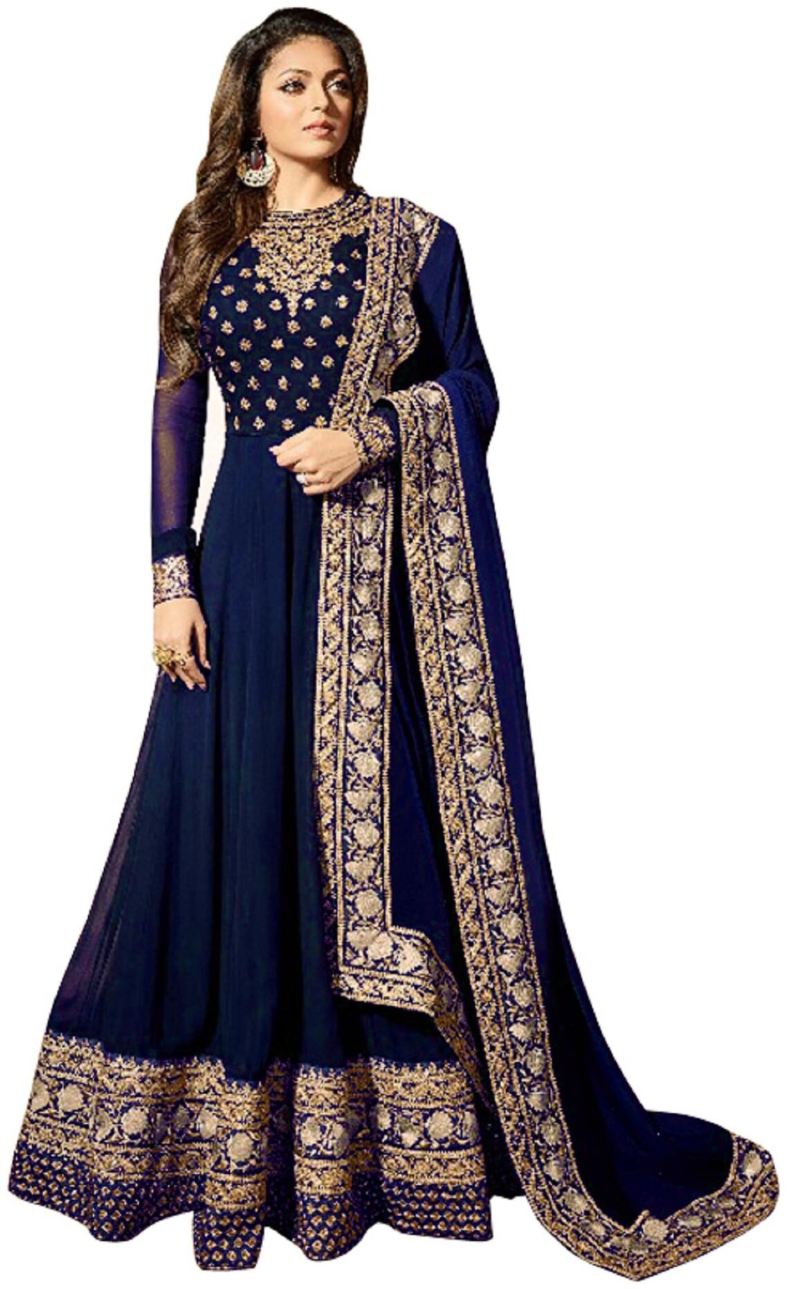 

YOYO Fashion Faux Georgette Blue Anarkali Salwar Suits With Dupatta