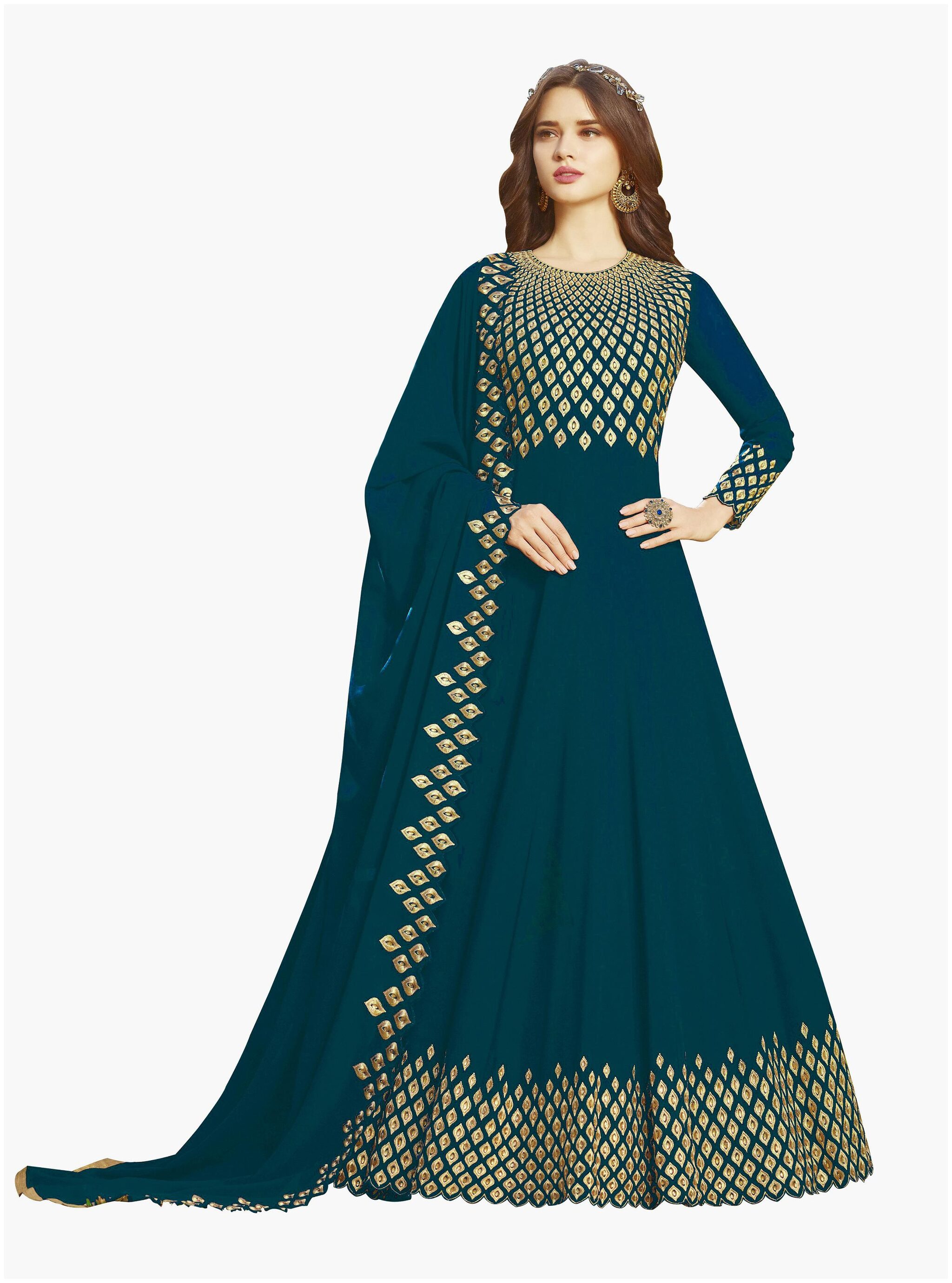 

YOYO Fashion Georgette Embroidered Anarkali Gown Turquoise