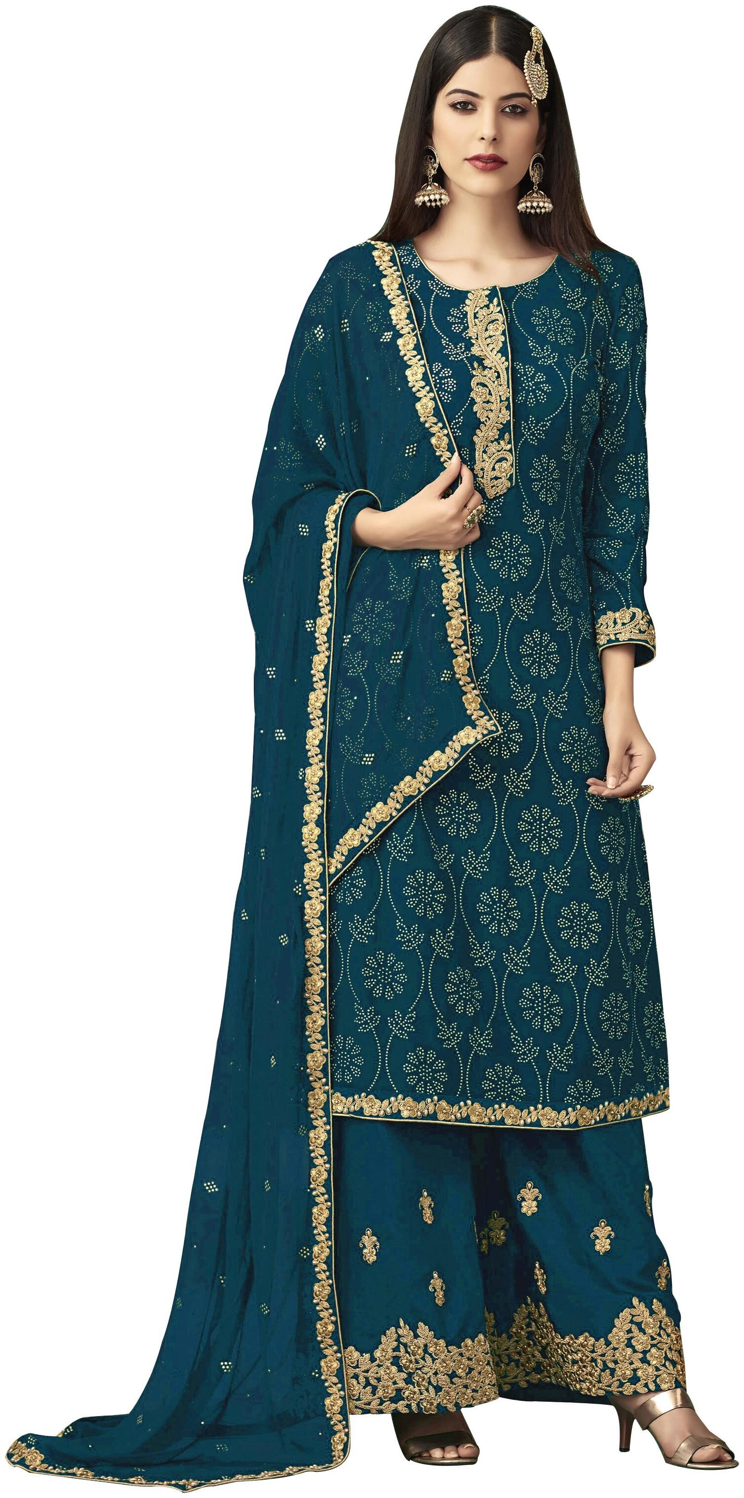 

YOYO Fashion Women Georgette Semistiched Dress Material Turquoise color