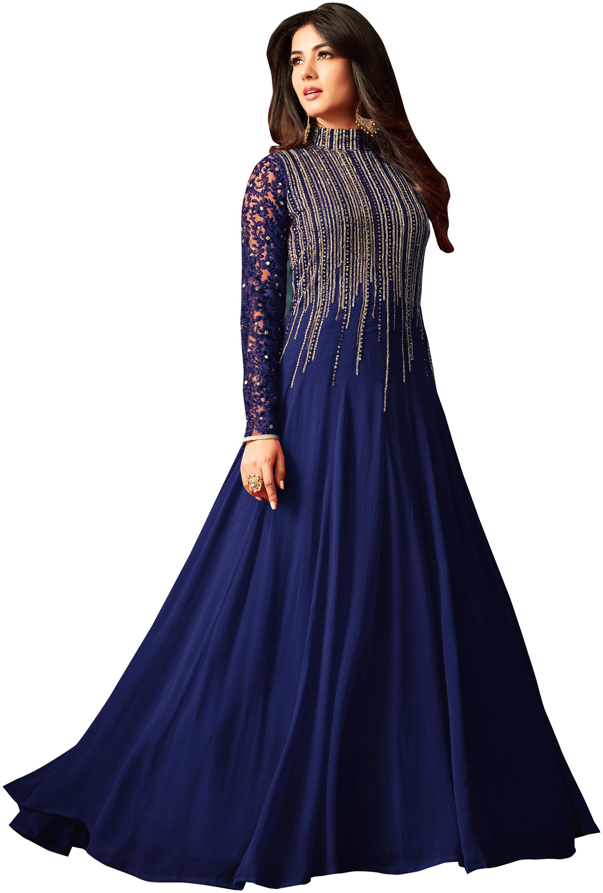 

YOYO Fashion Blue Designer Faux Georgette Festive Wear Anarkali Salwar