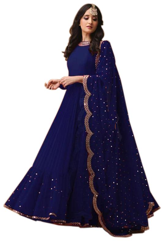 

YOYO Fashion Blue Gorgette Embroidered Dress Bottom With Dupatta Material