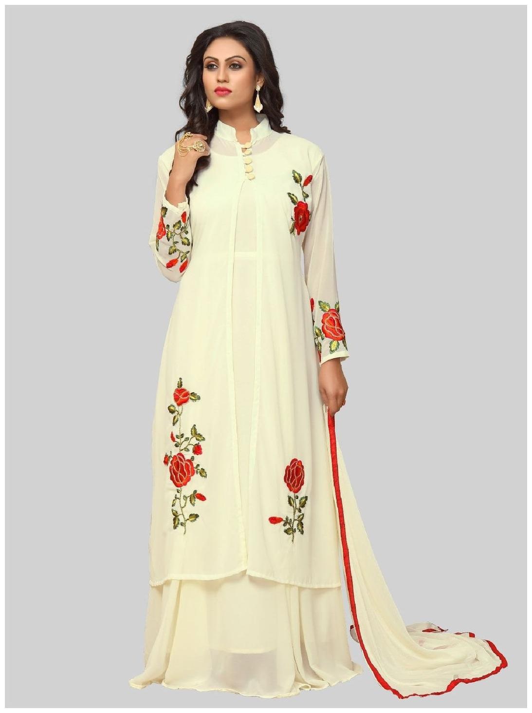 

YOYO Fashion White Designer Latest Faux Georgette Embroidred Gown