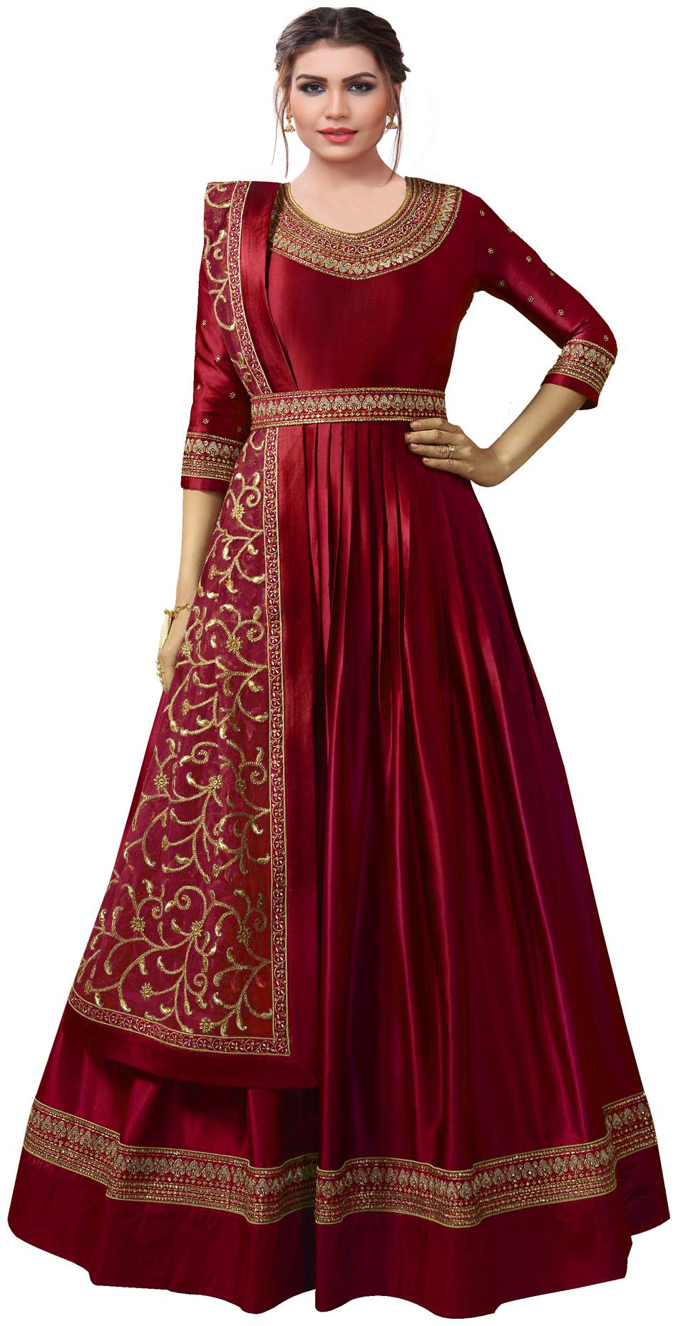 

YOYO Fashion Georgette Embroidered Red Gown With Dupatta