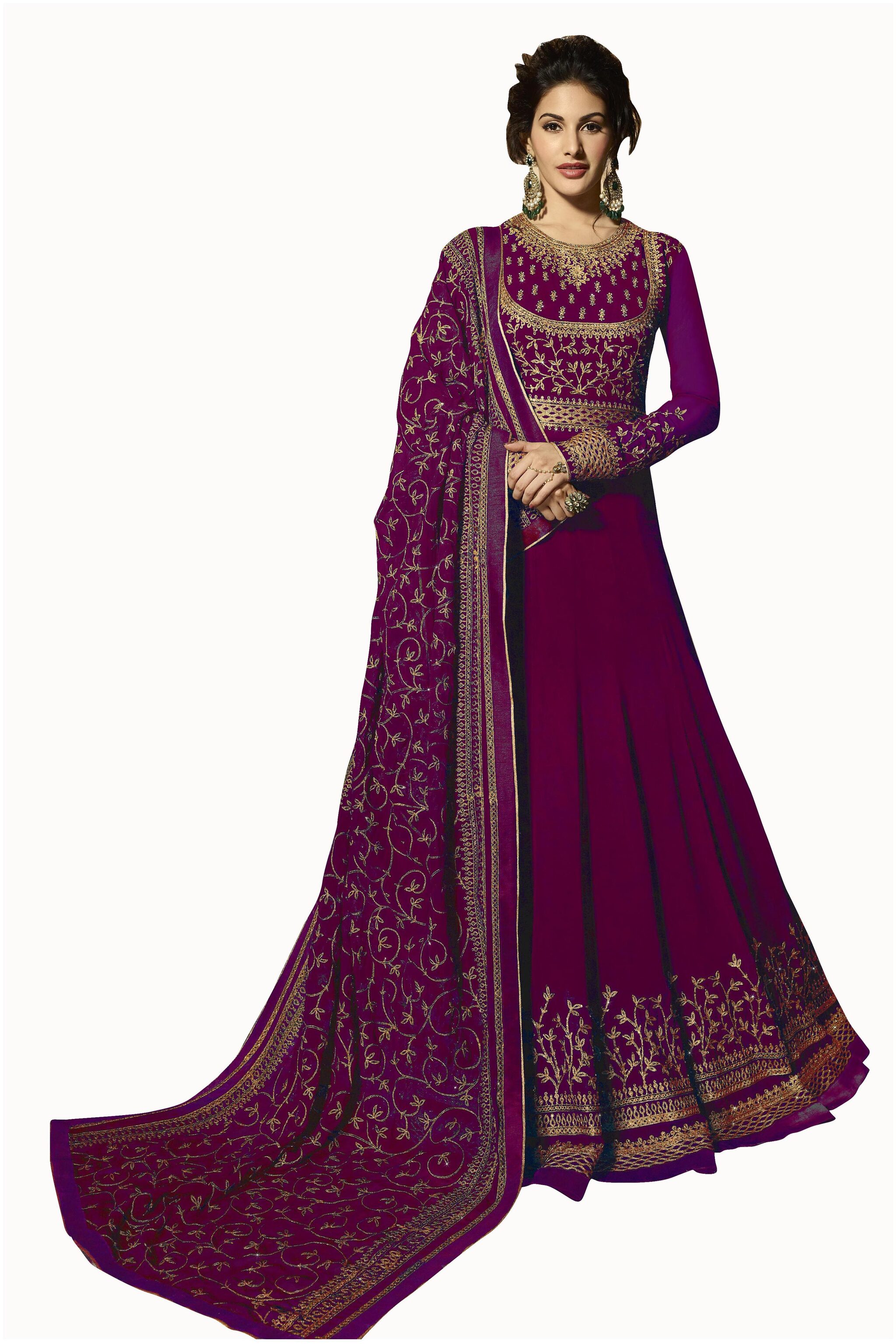 

Yoyo Fashion Embroidered Purple Kurta With Bottom Dupatta For Women