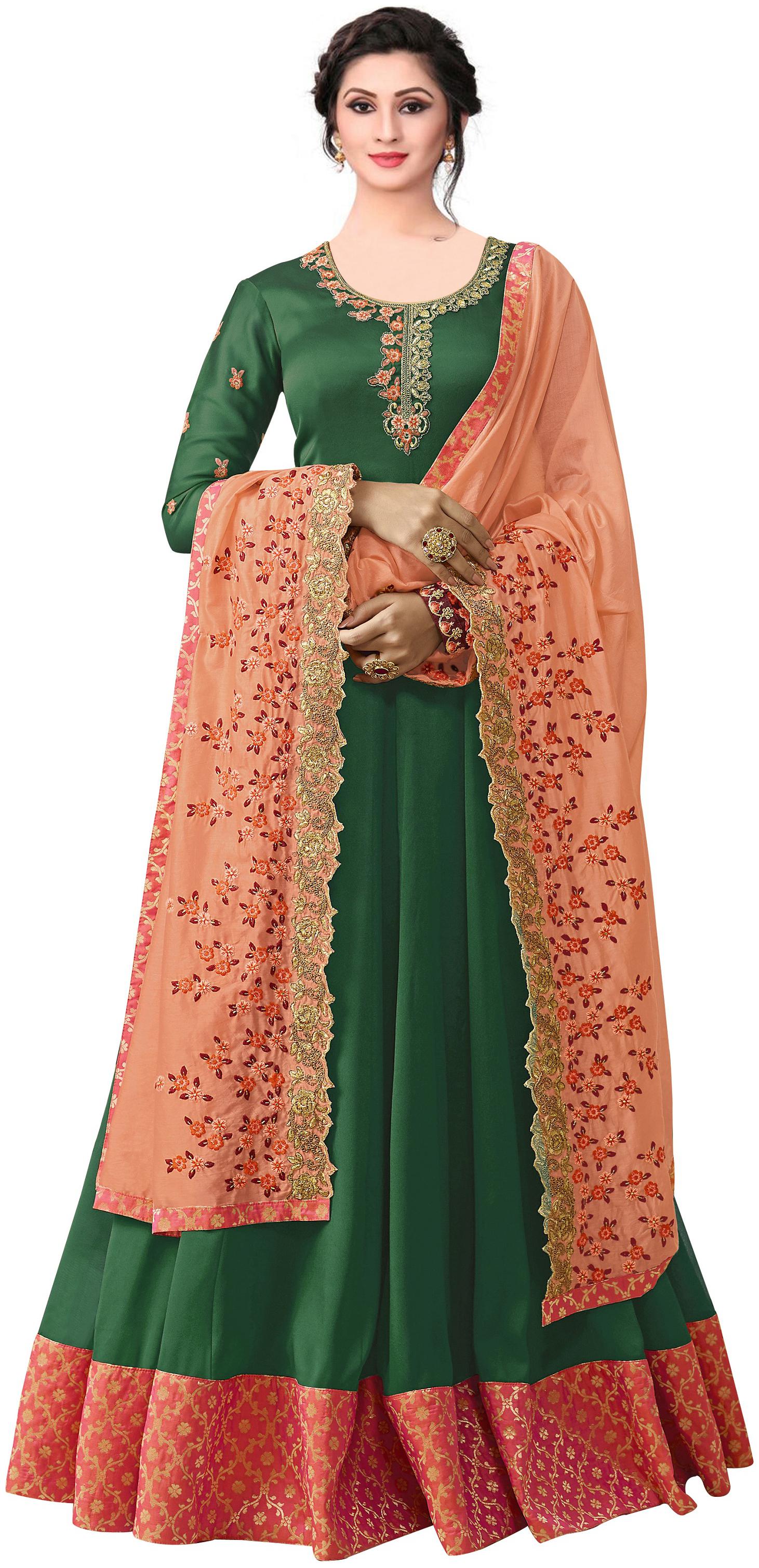 

YOYO Fashion Silk Embroidered Green Gown With Dupatta