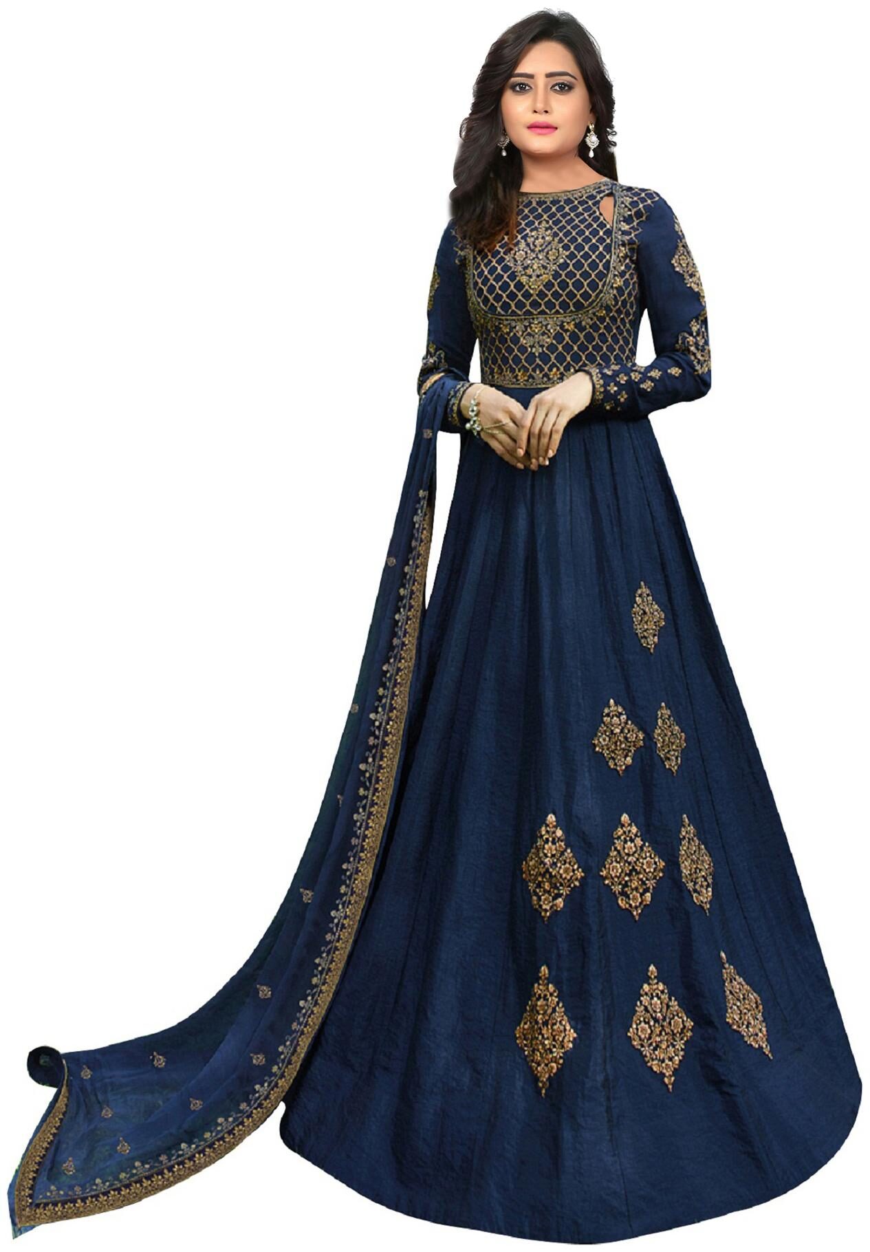 

YOYO Fashion Silk Embroidered Anarkali Gown Blue