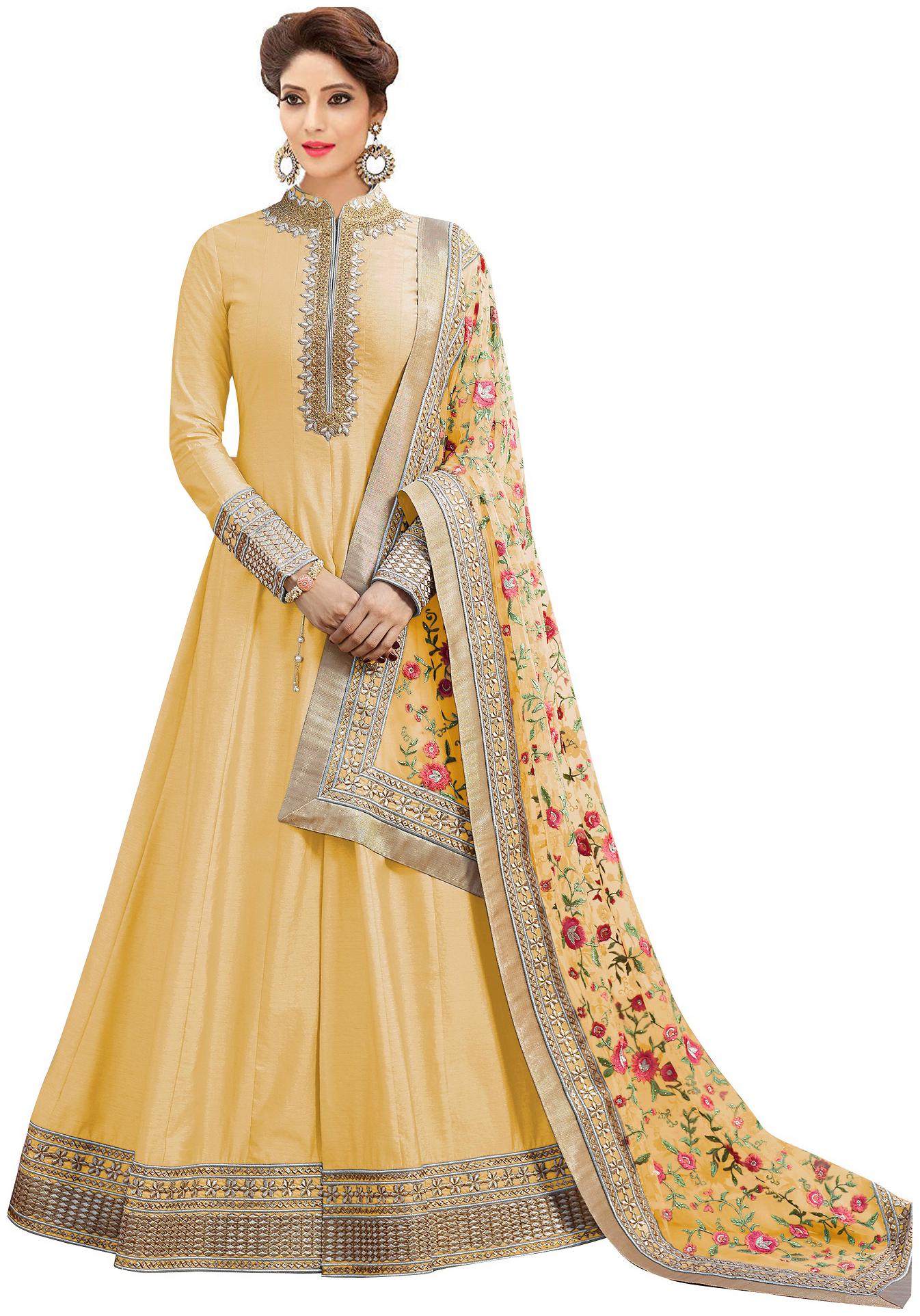 

YOYO Fashion Sana Silk Yellow Anarkali Semi-Stitched Salwar Suits With Dupatta