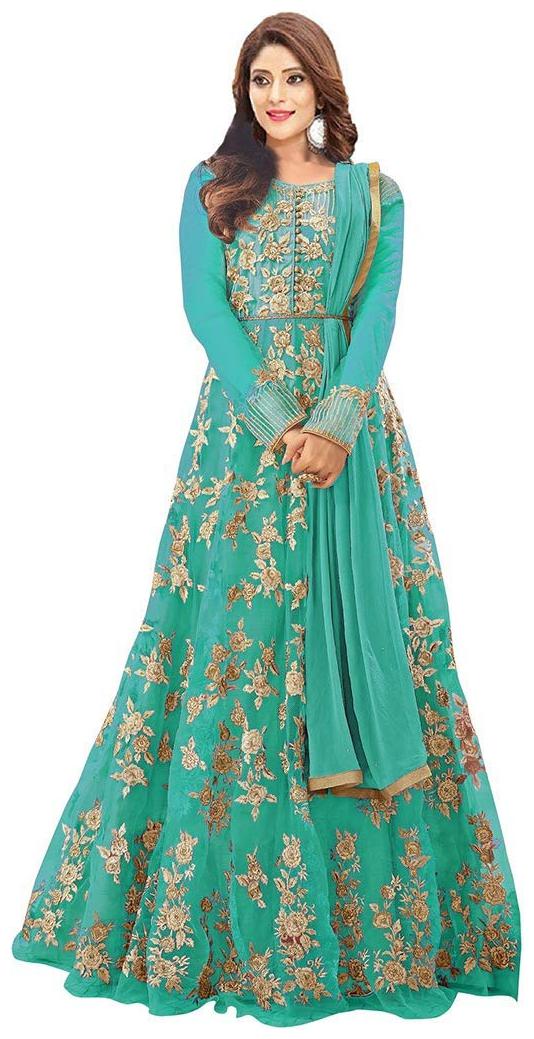 

YOYO Fashion Semi-stitched Silk Sky Blue Anarkali Gown