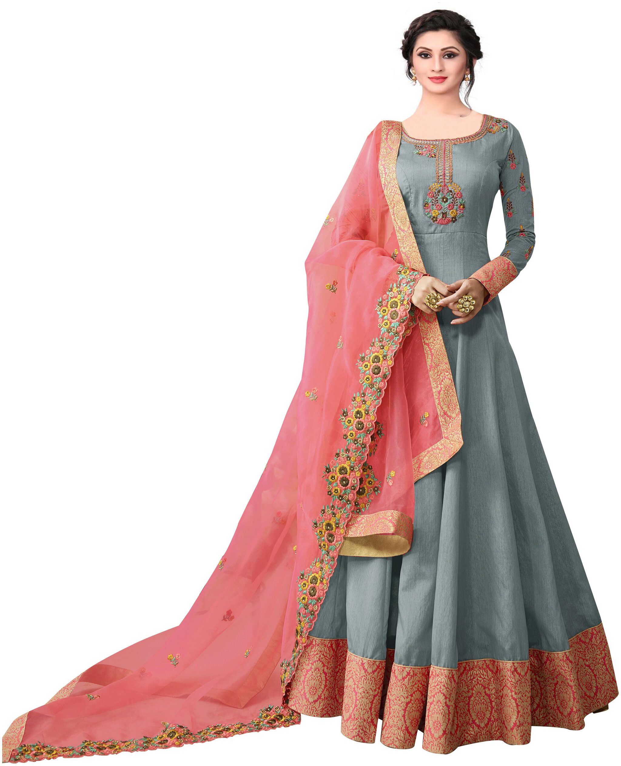 

YOYO Fashion Women Silk Dress Material Grey color
