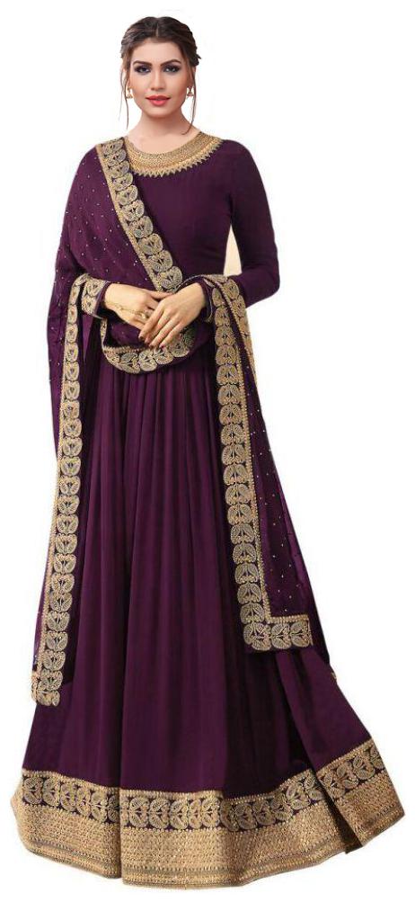 

YOYO Fashion Faux Georgette Purple Anarkali Salwar Suits With Dupatta