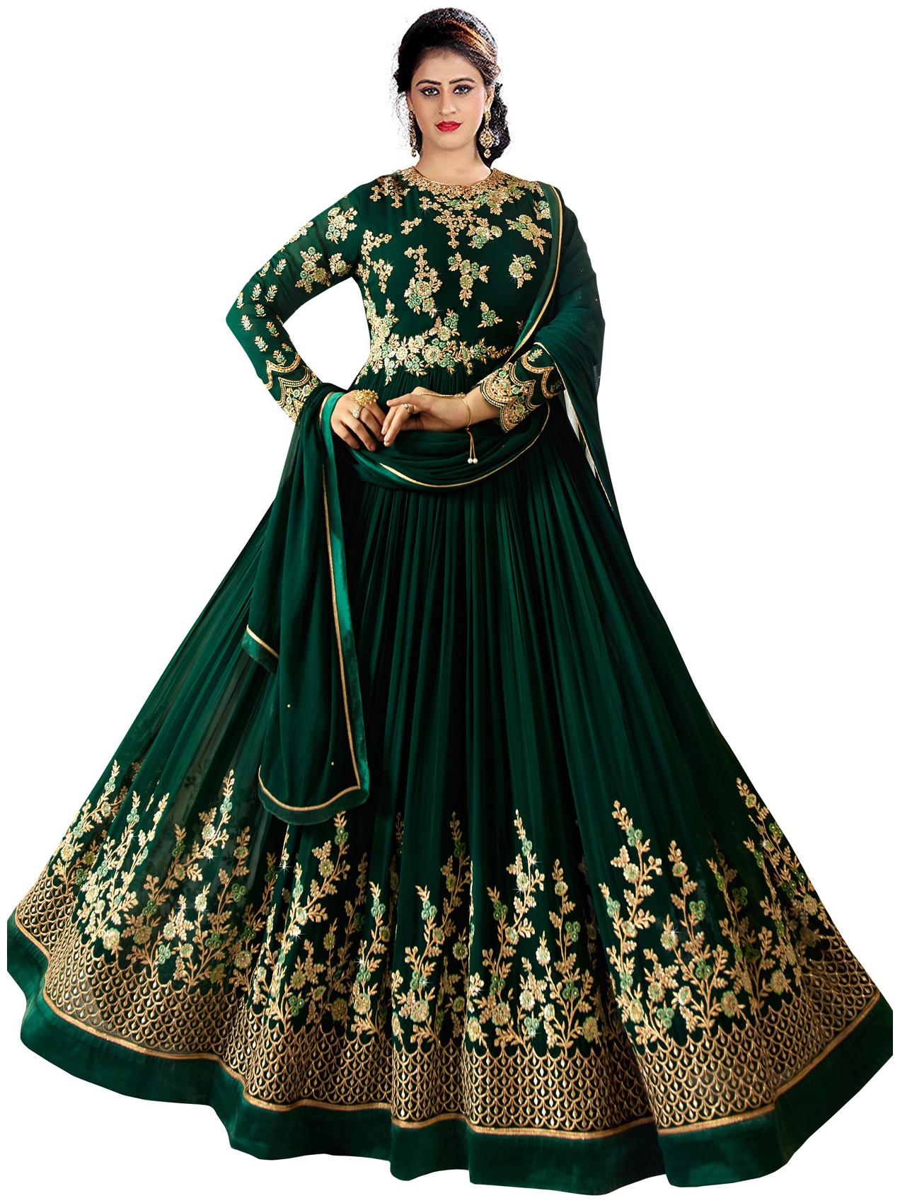

YOYO Fashion Green Designer Faux Georgette heavy Embroidred and Hand work Anarkali Suit