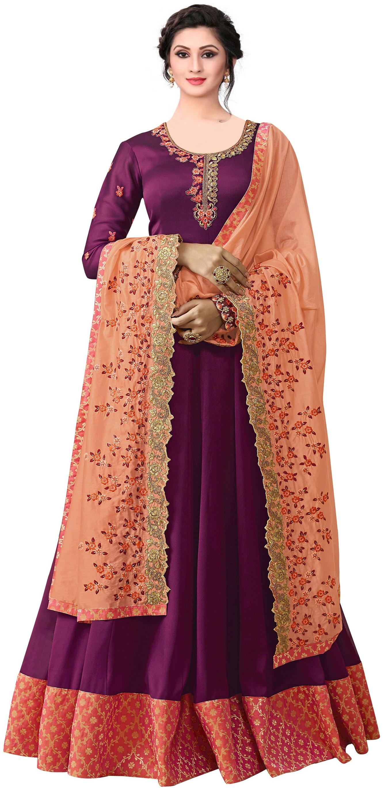 

YOYO Fashion Silk Embroidered purple Gown With Dupatta