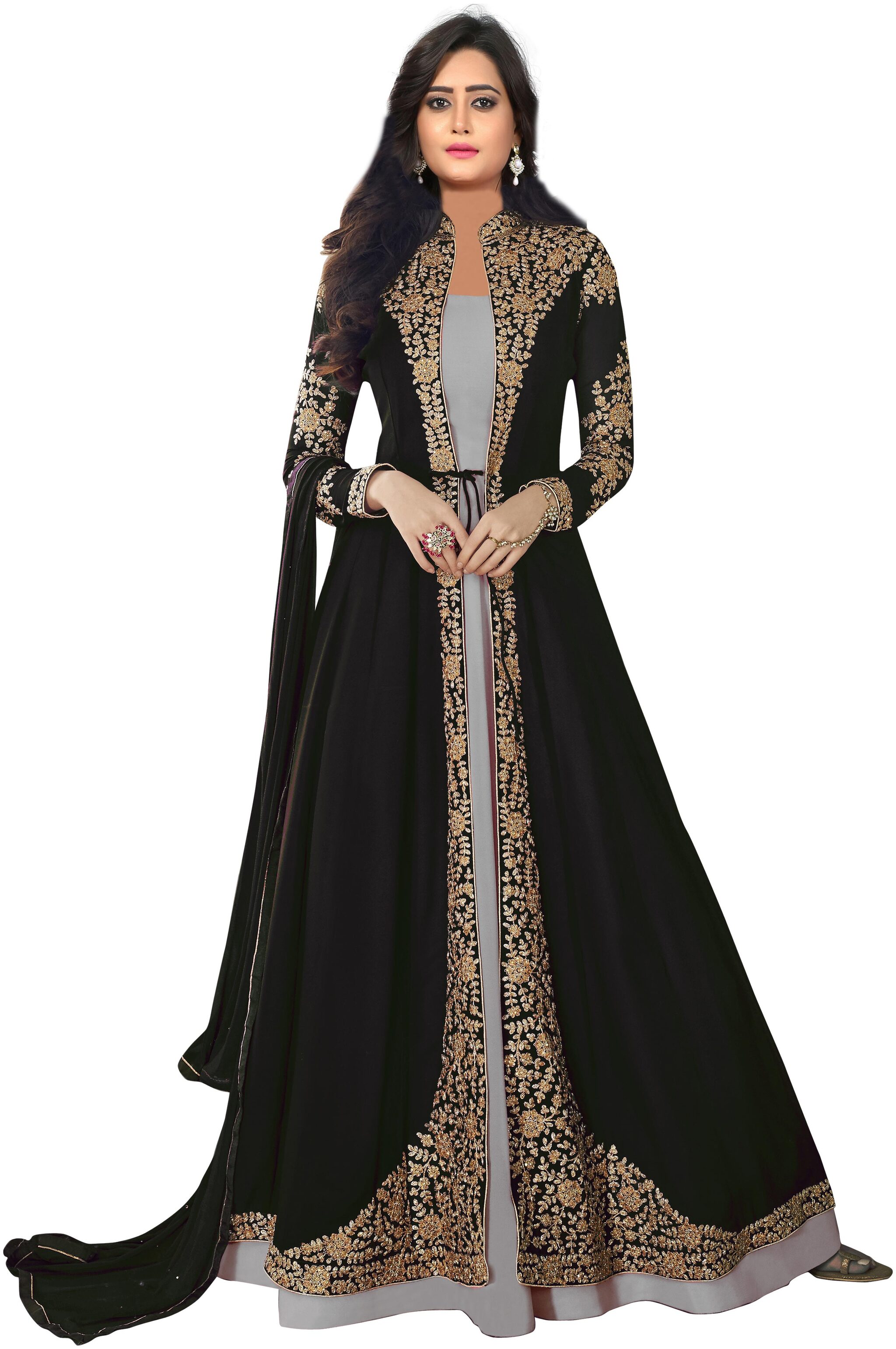

YOYO Fashion Black Georgette Embroidered Anarkali Suit