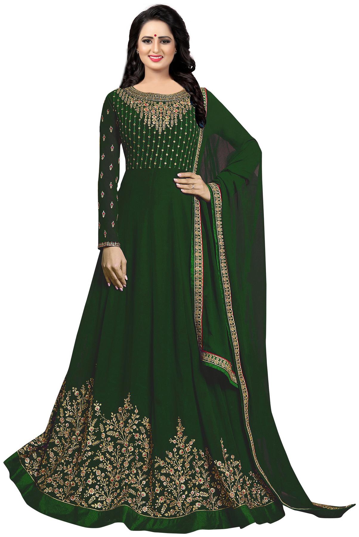 

YOYO Fashion GeorgetteSolid Dress Material Green