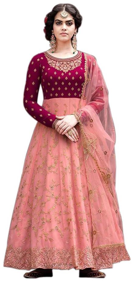 

YOYO Fashion Peach Georgette Embroidered Semi-Stitched Kurta With Bottom Dupatta