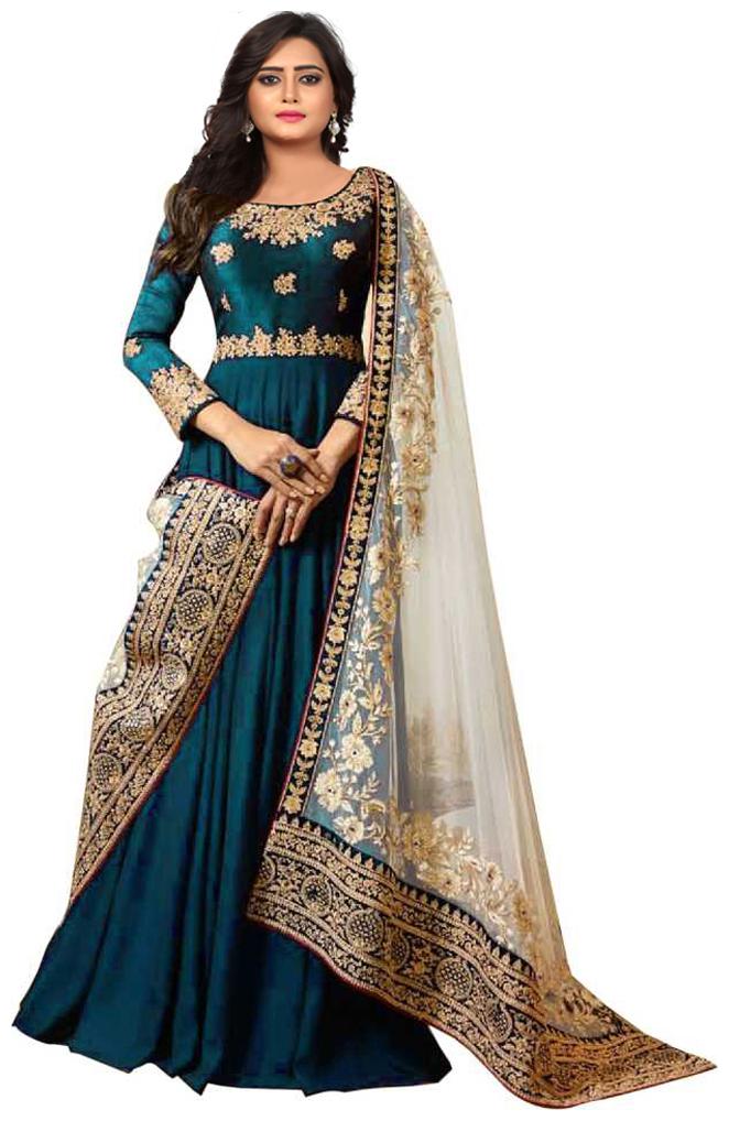 

YOYO FASHION Turquoise Georgette Ethnic Gown With Dupatta