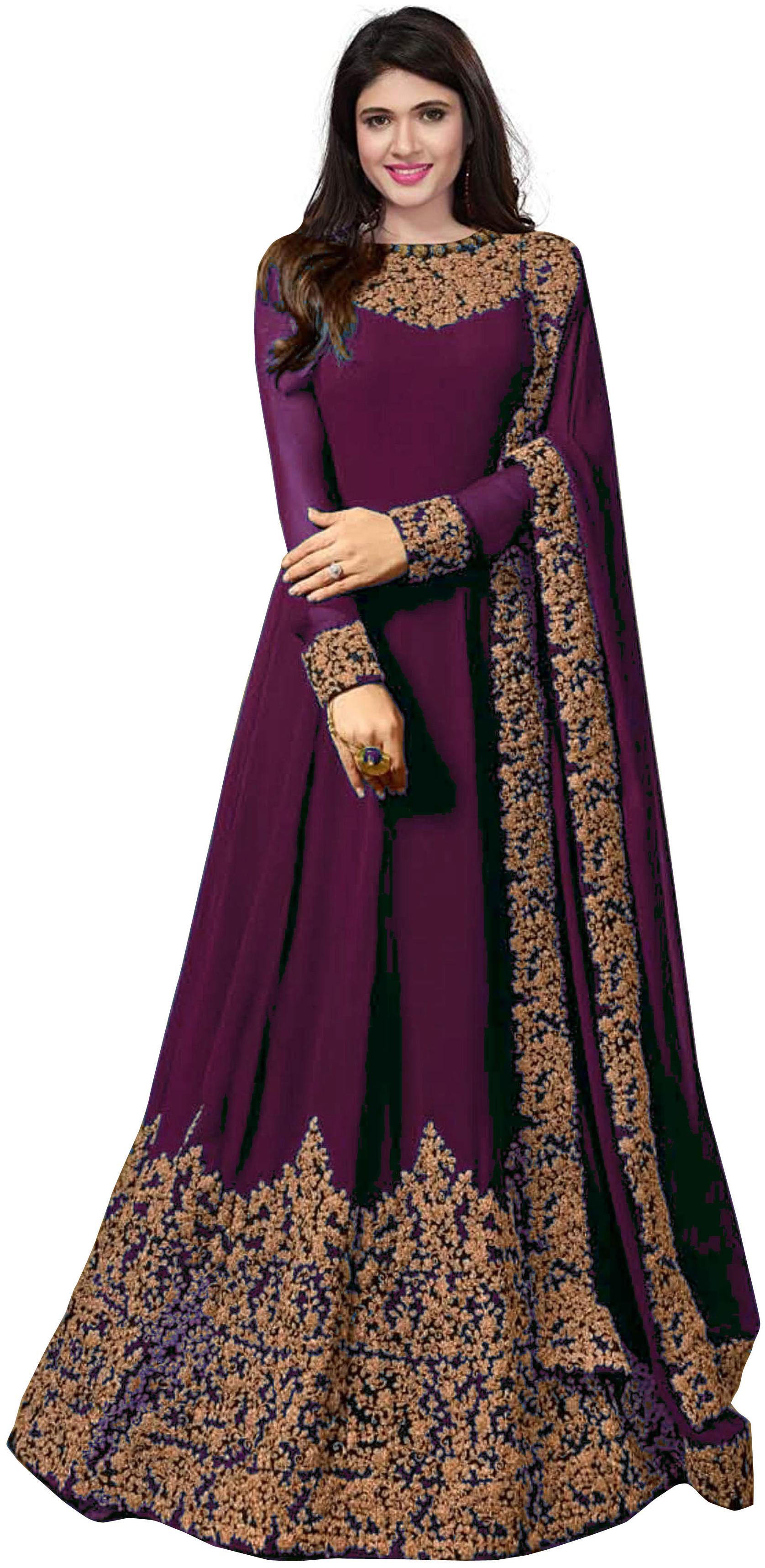 

YOYO Fashion Semi-stitched Faux Georgette Purple Anarkali Gown