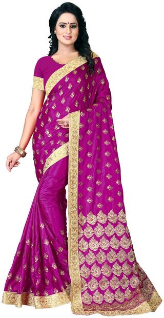 YOYO Fashion Pink Embroidered Universal Designer Saree With Blouse , With blouse