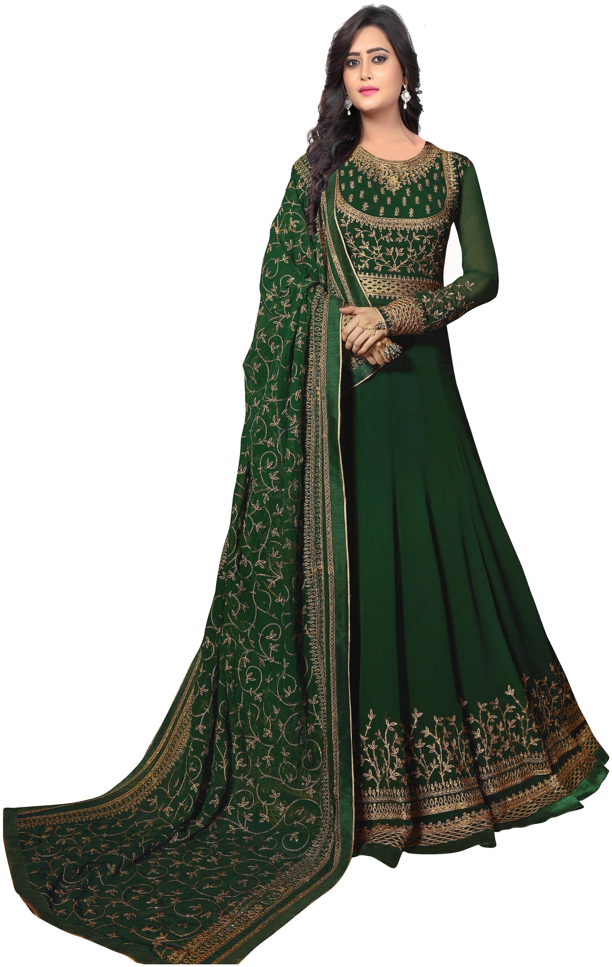 

YOYO Fashion Women Georgette Embroidery Kurta Bottom Dupatta Green