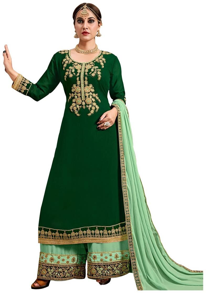 

YOYO Fashion Green Georgette Embroidered Dress Material